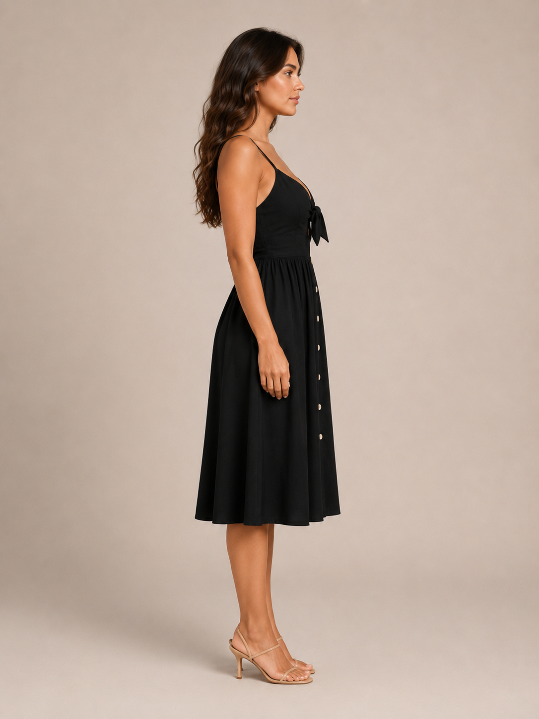 Pia | Button-Front Bow Detail Midi Dress