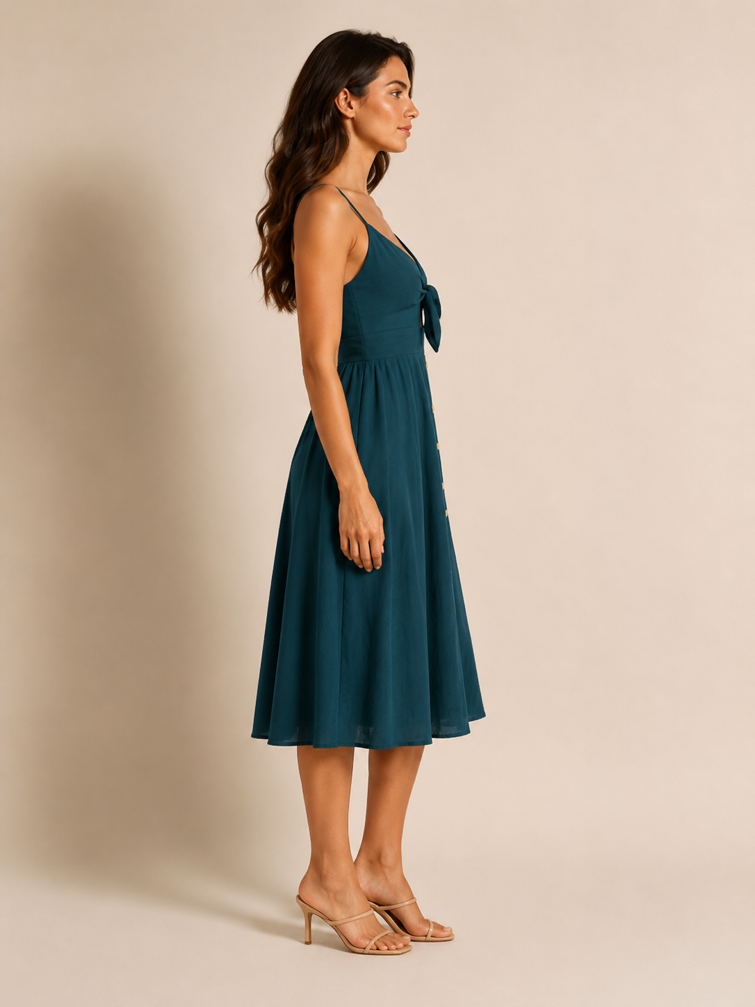 Pia | Button-Front Bow Detail Midi Dress