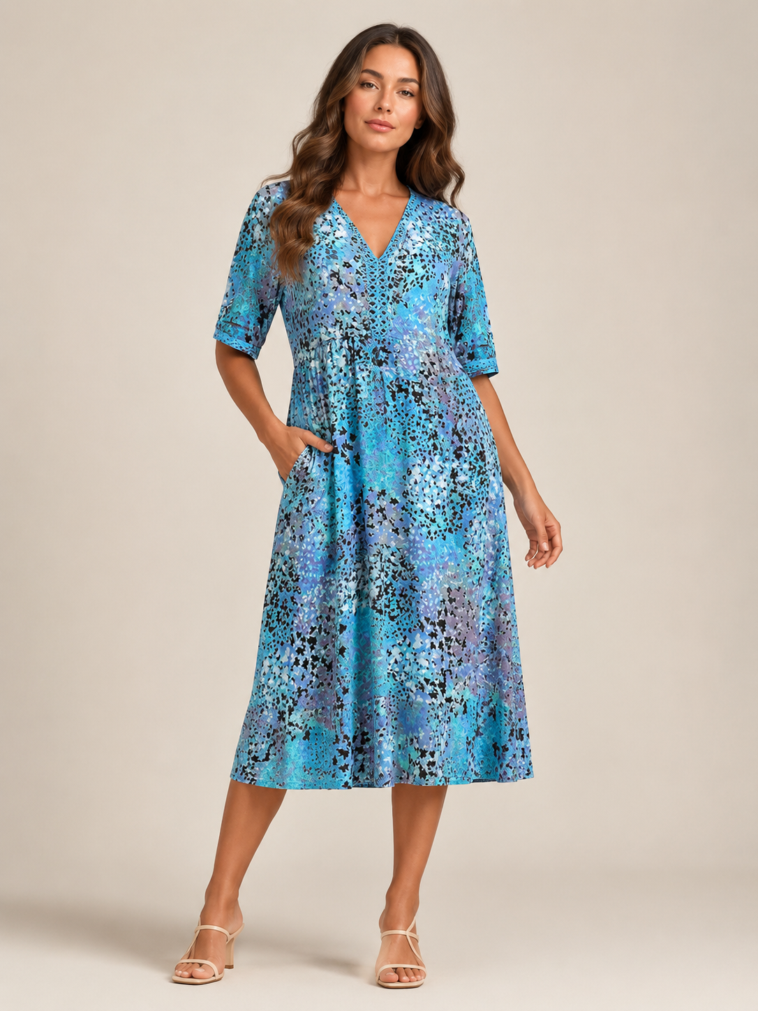 Giselle | V-Neck Side Pocket Midi Dress