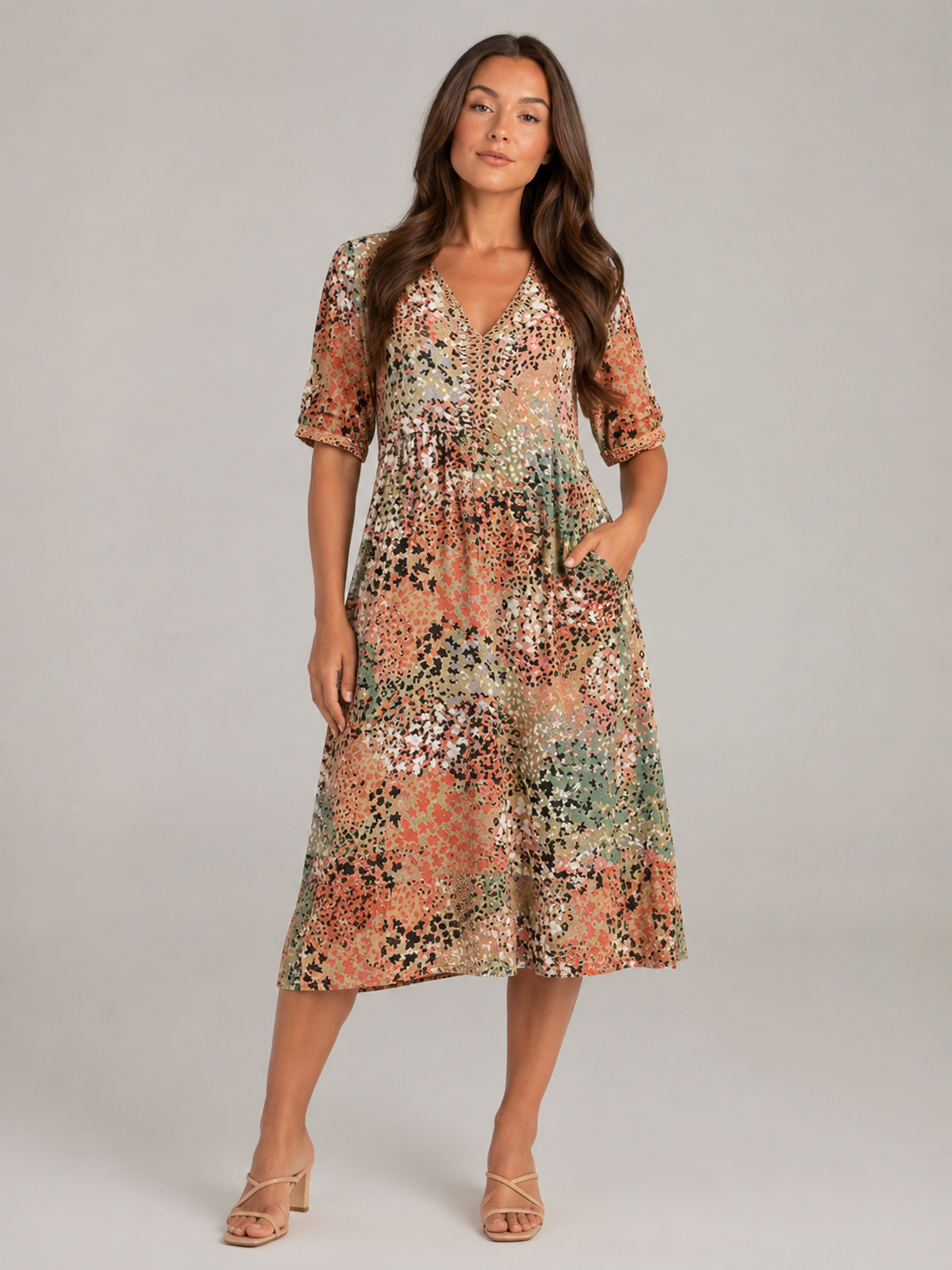 Giselle | V-Neck Side Pocket Midi Dress