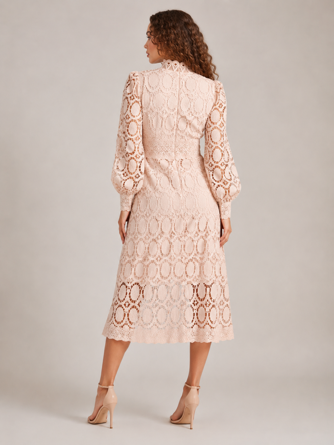 Imogen | Long Sleeve Lace Midi Dress with High Collar