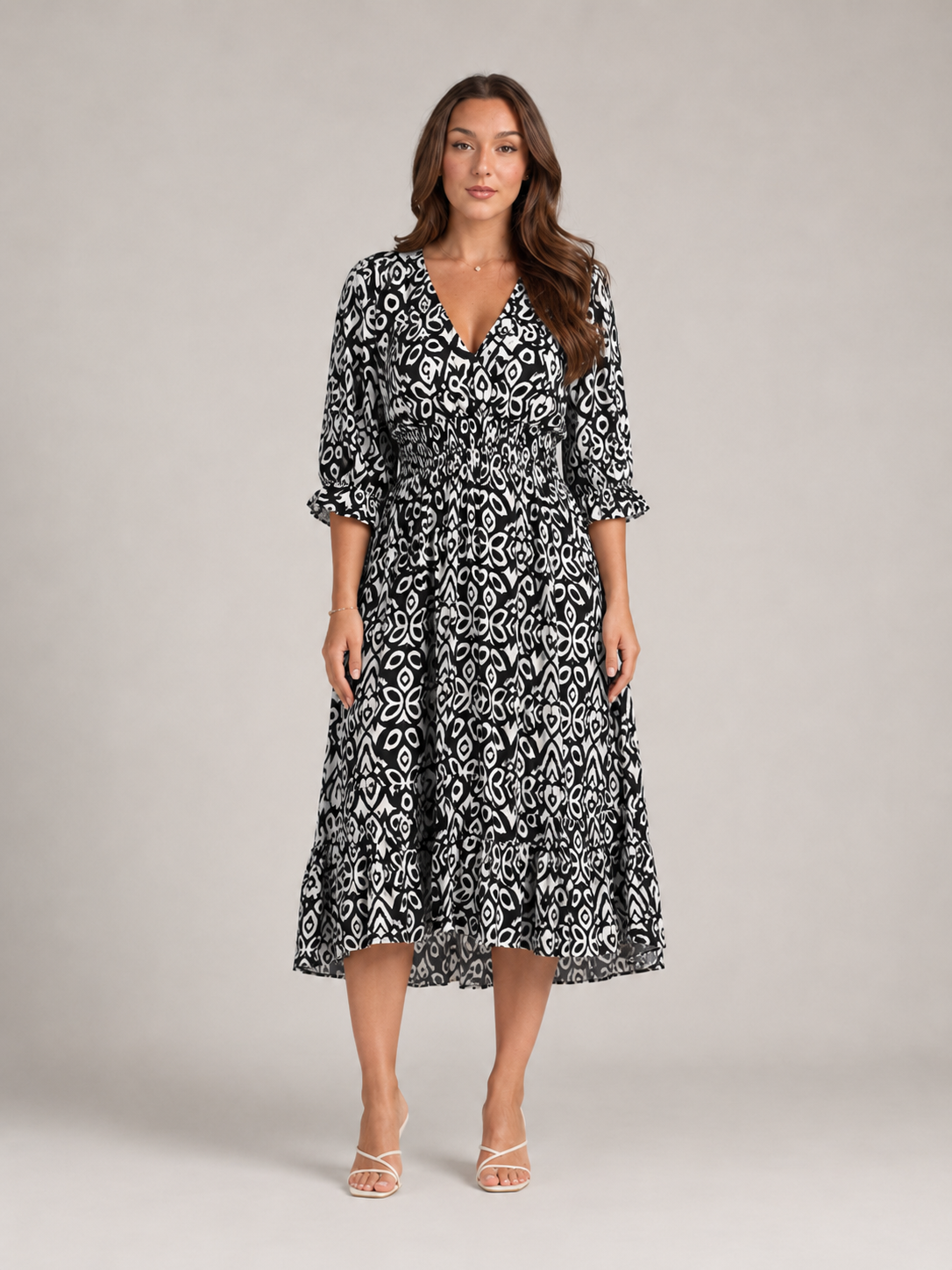 Everly | V-Neck Graphic Print Boho Maxi Dress