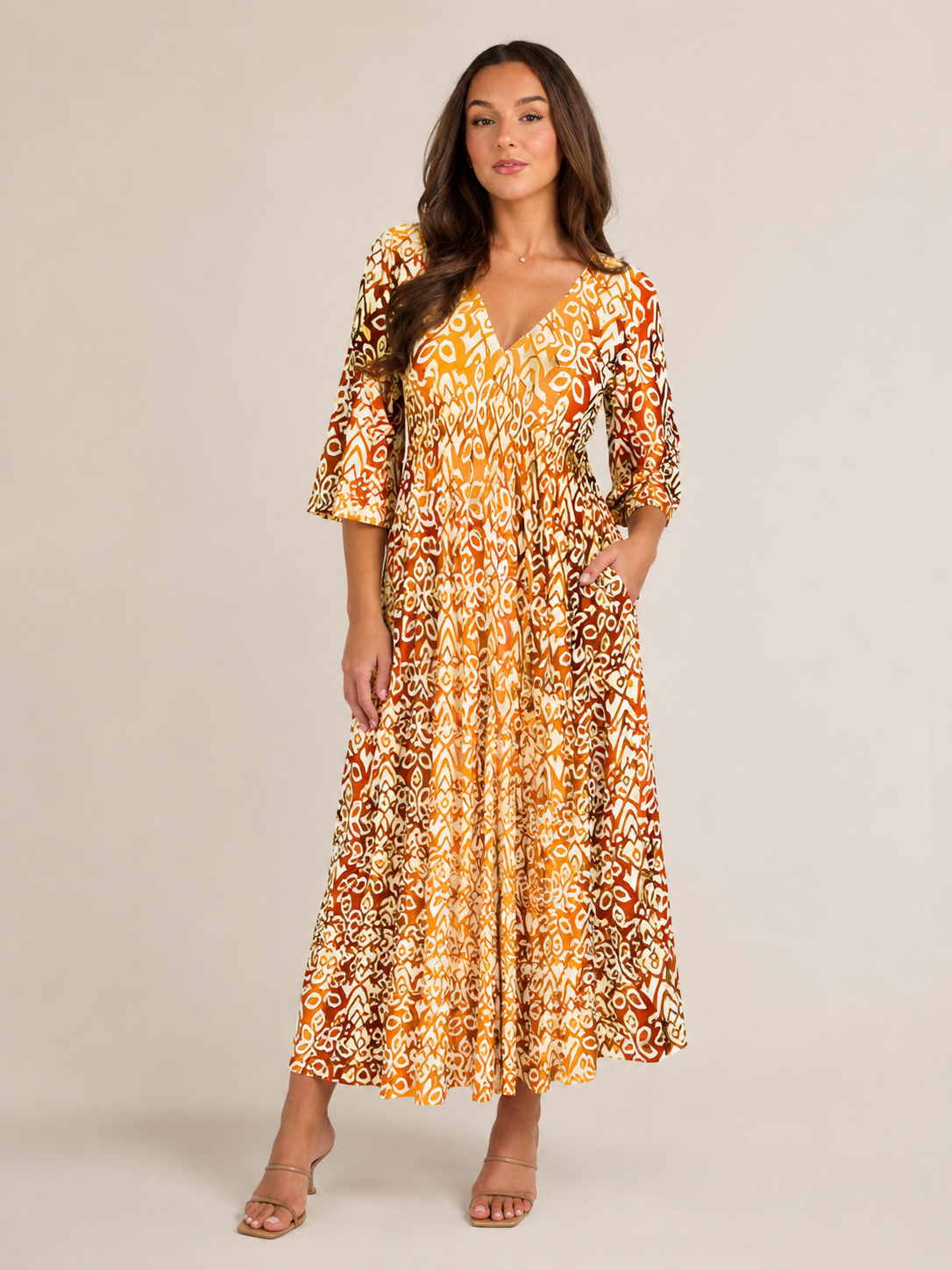 Everly | V-Neck Graphic Print Boho Maxi Dress
