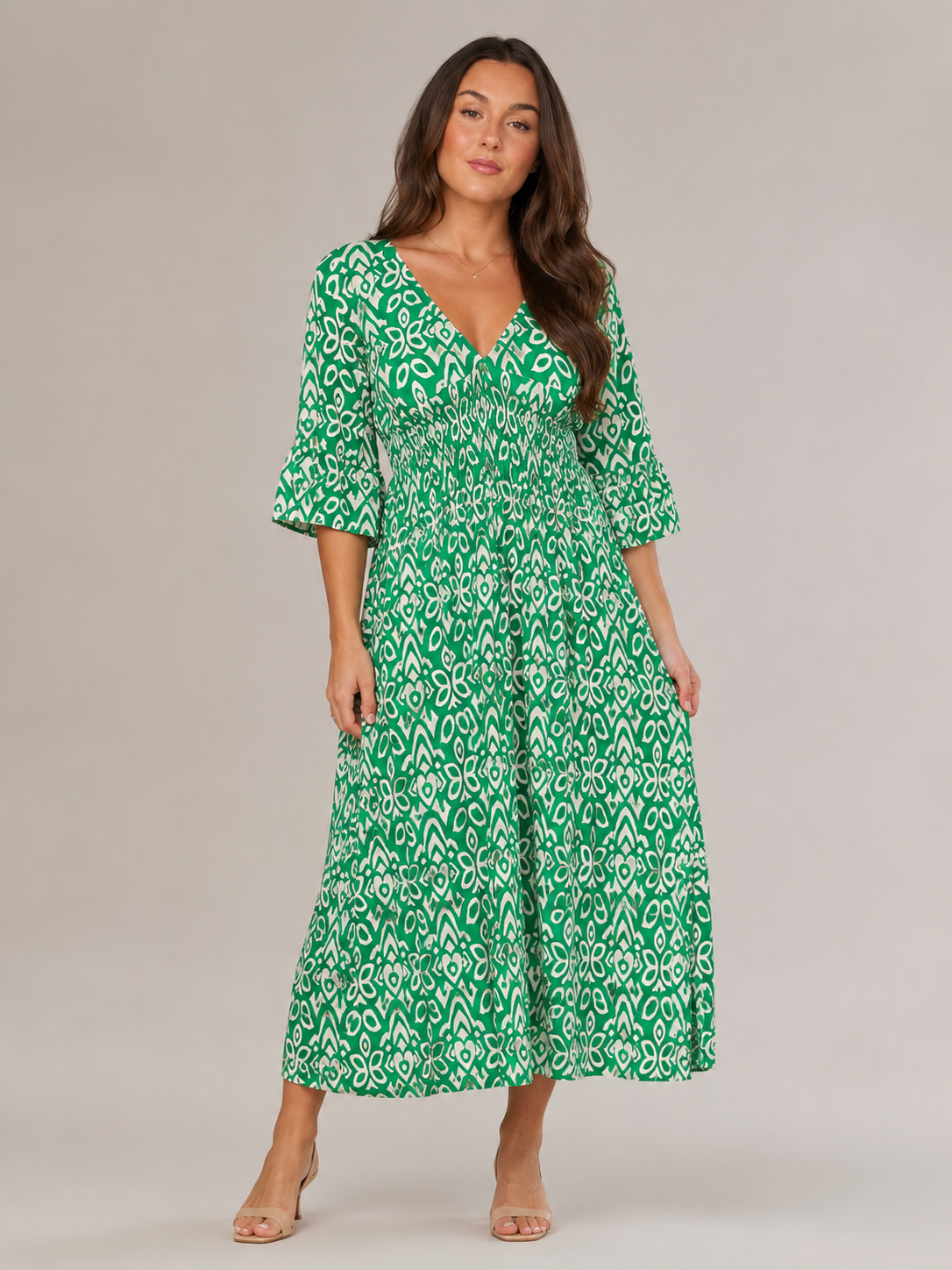 Everly | V-Neck Graphic Print Boho Maxi Dress