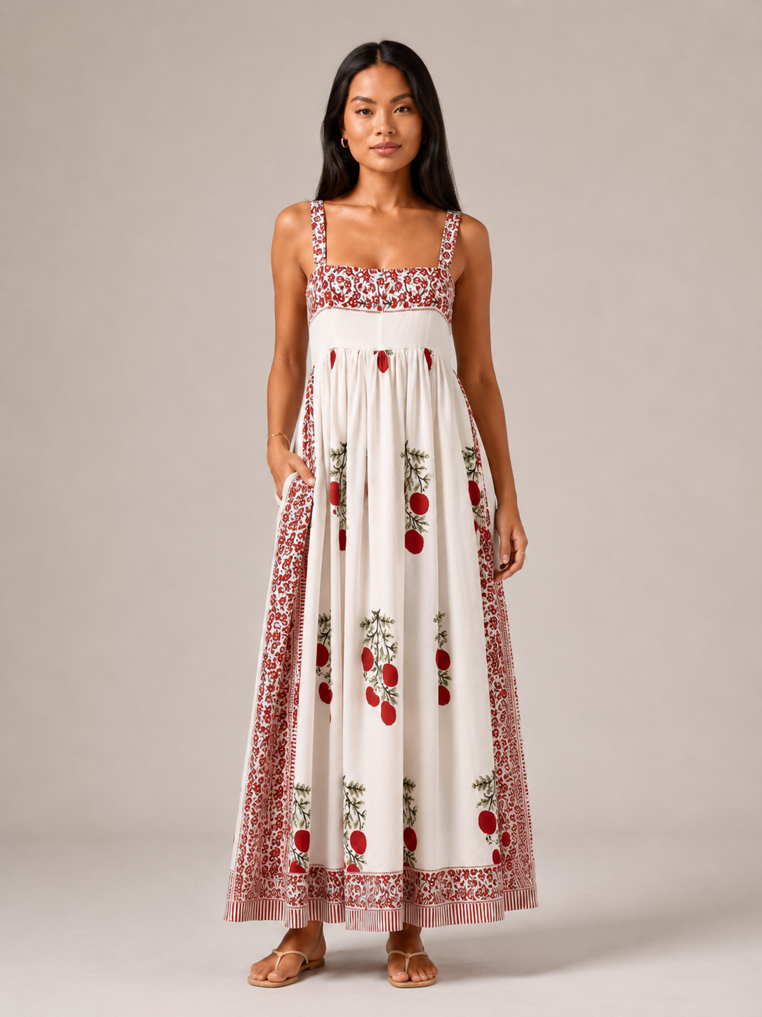 Sabine | Wide Strap Square Neck Boho Maxi Dress