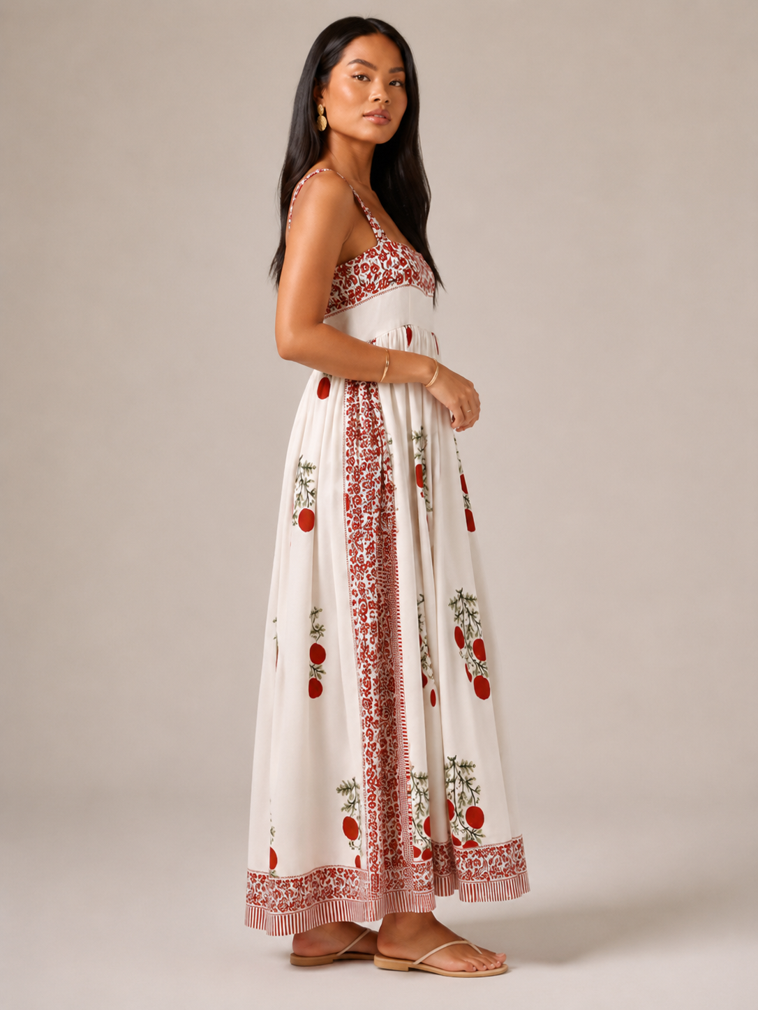 Sabine | Wide Strap Square Neck Boho Maxi Dress