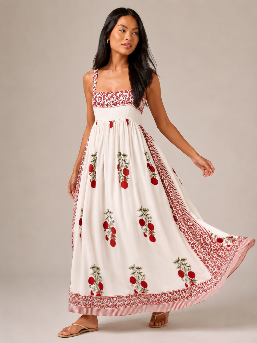 Sabine | Wide Strap Square Neck Boho Maxi Dress