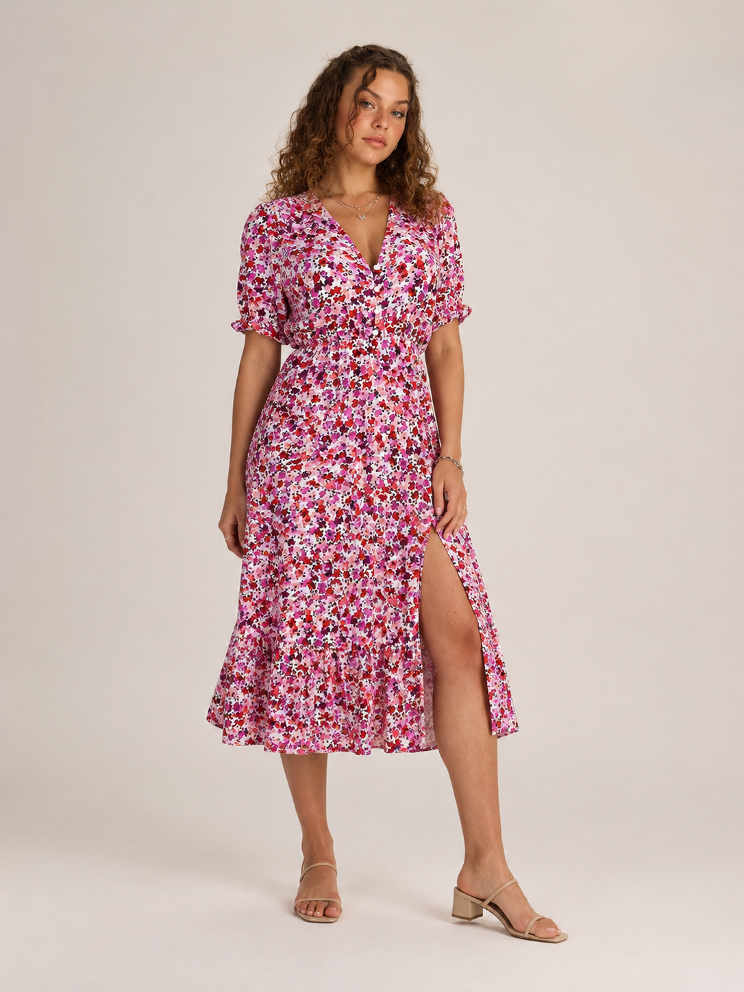 Aurelia | Floral Print Button-Front Maxi Dress