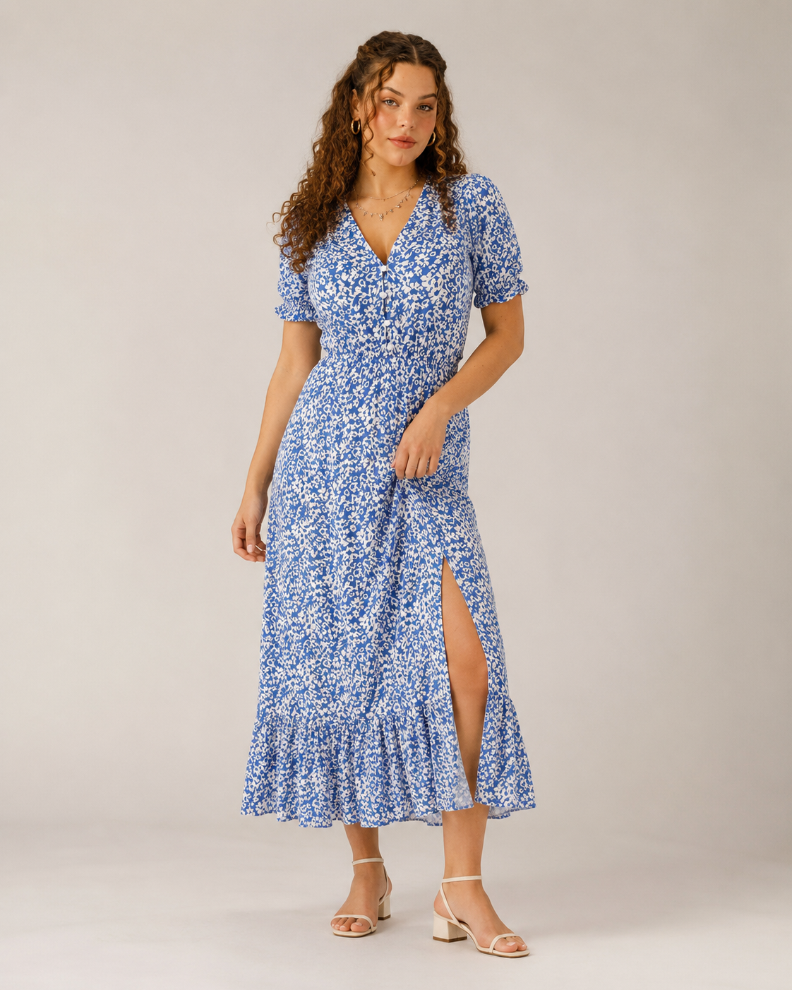 Aurelia | Floral Print Button-Front Maxi Dress