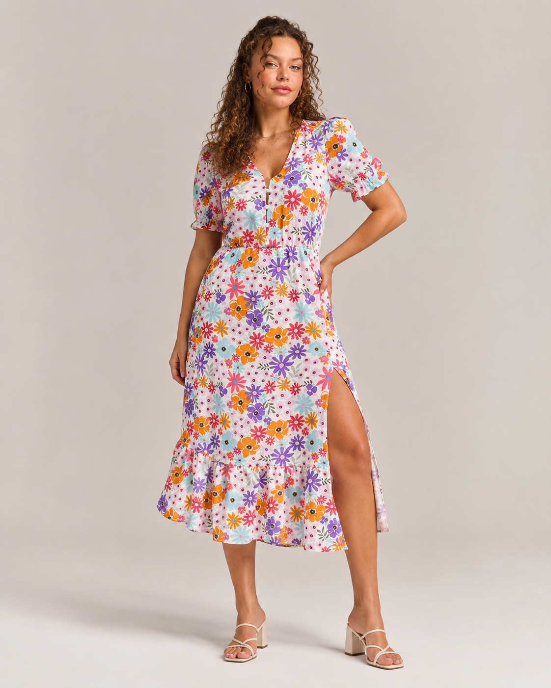 Aurelia | Floral Print Button-Front Maxi Dress