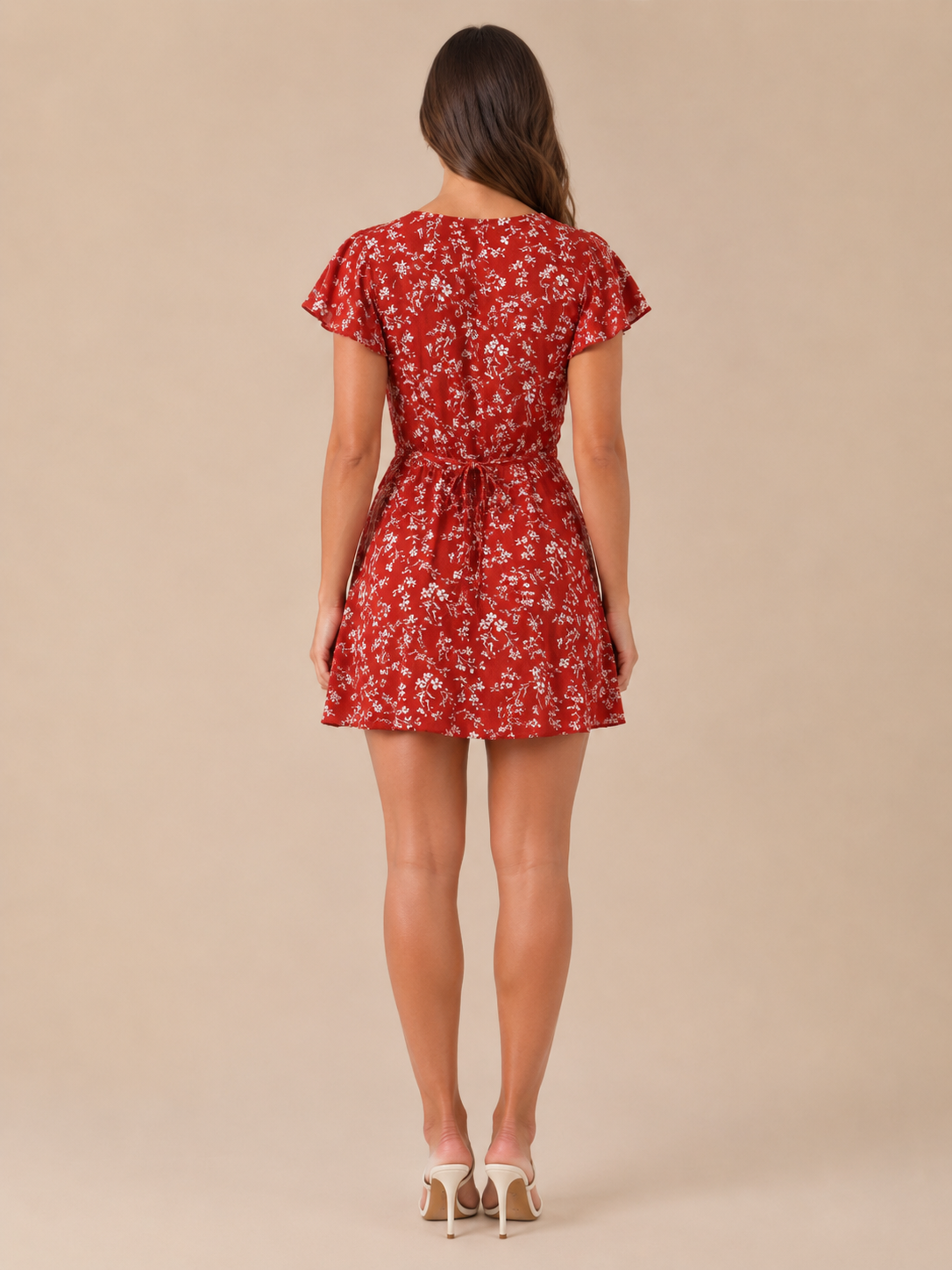 Romy | V-Neck Tropical Print Ruffle Mini Dress