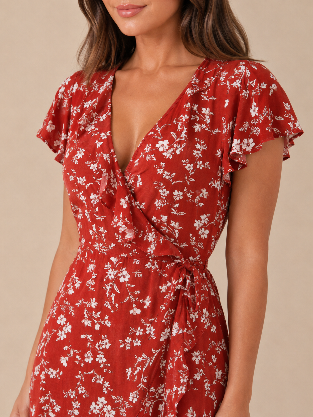 Romy | V-Neck Tropical Print Ruffle Mini Dress