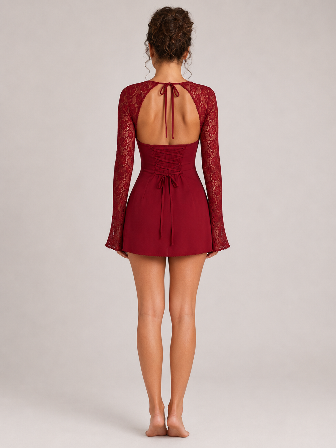 Katrina | Long Sleeve Lace Corset Back Mini Dress