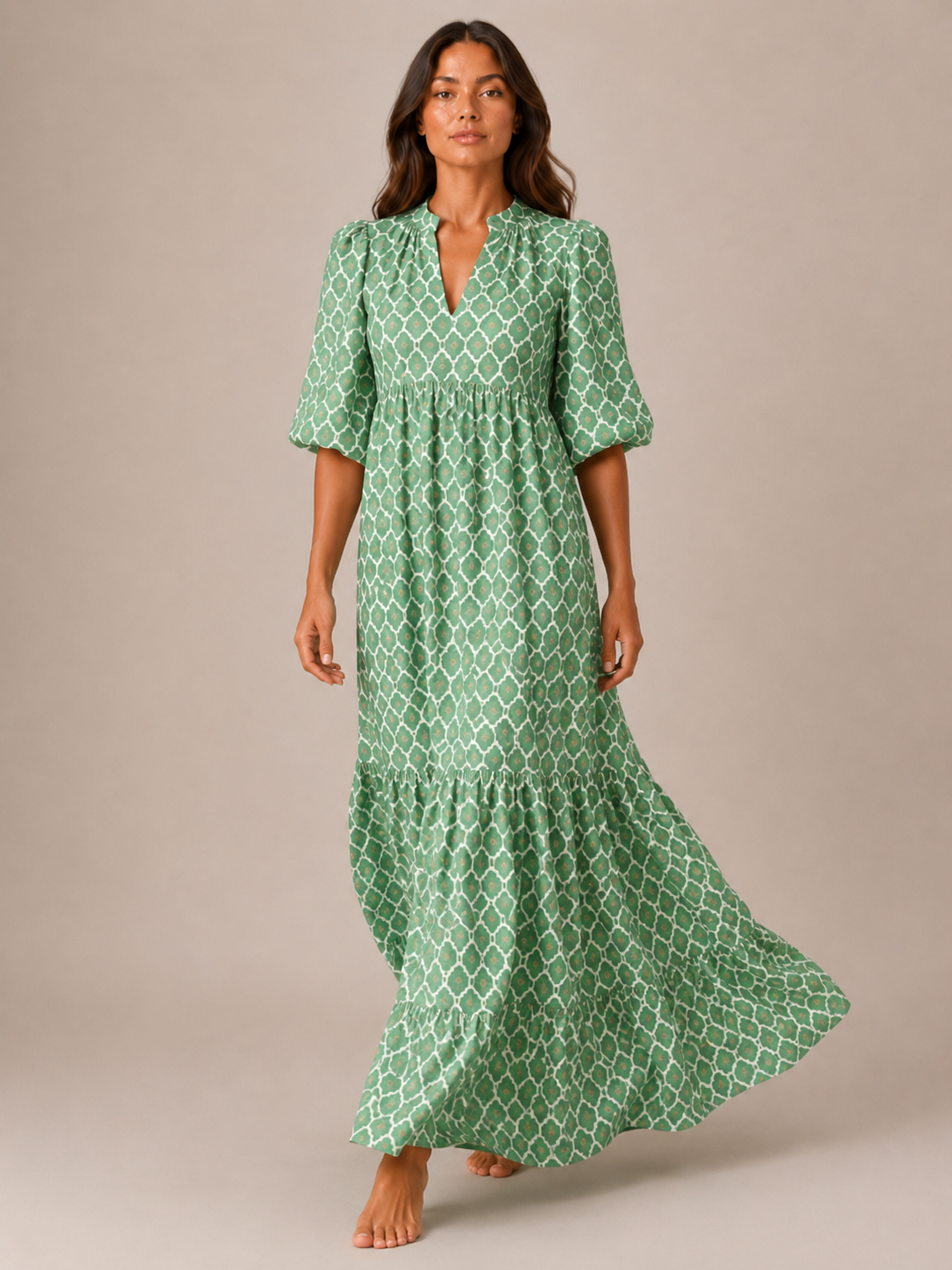 Paola | V-Neck Printed Maxi Dress