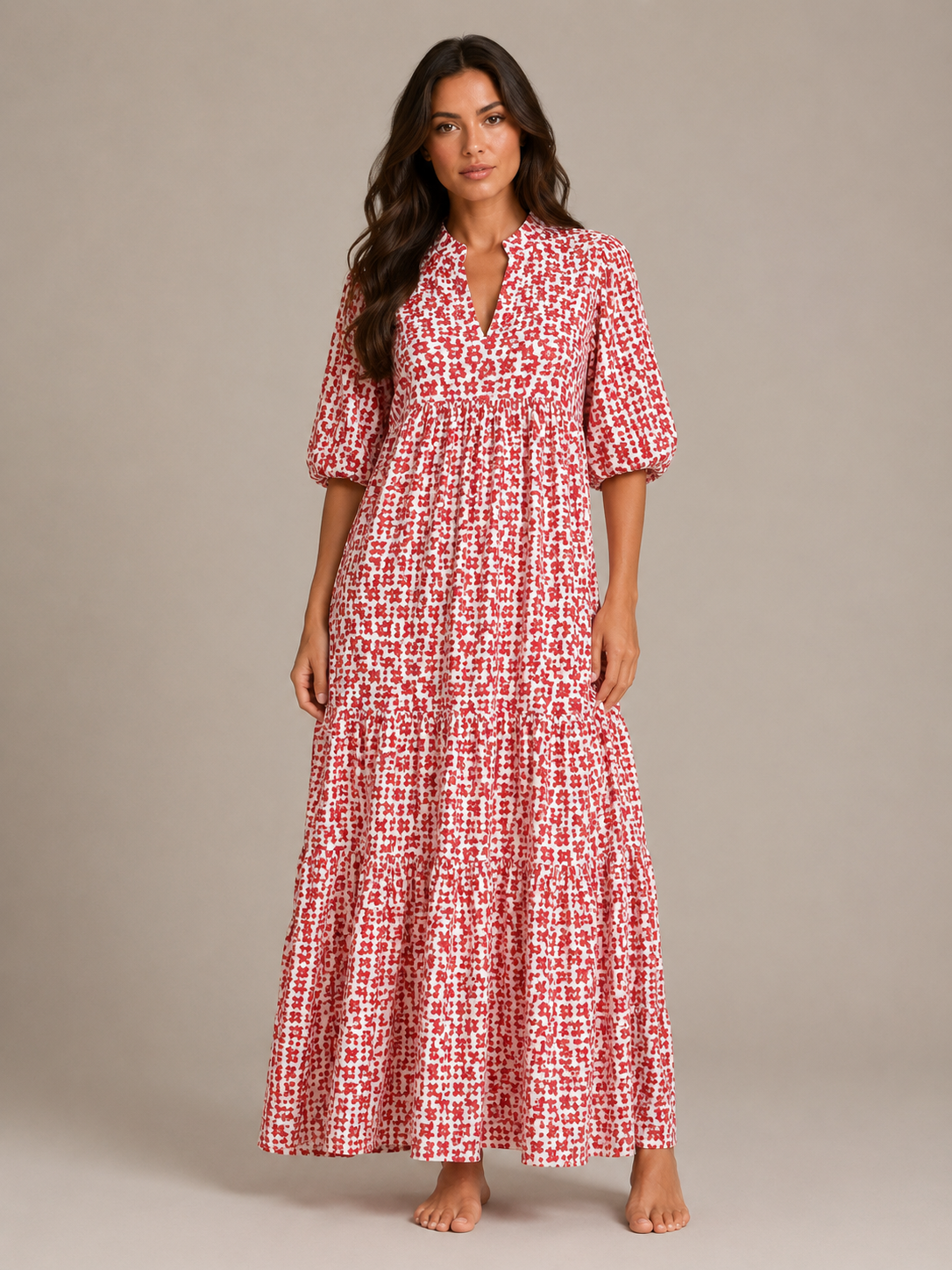 Paola | V-Neck Printed Maxi Dress