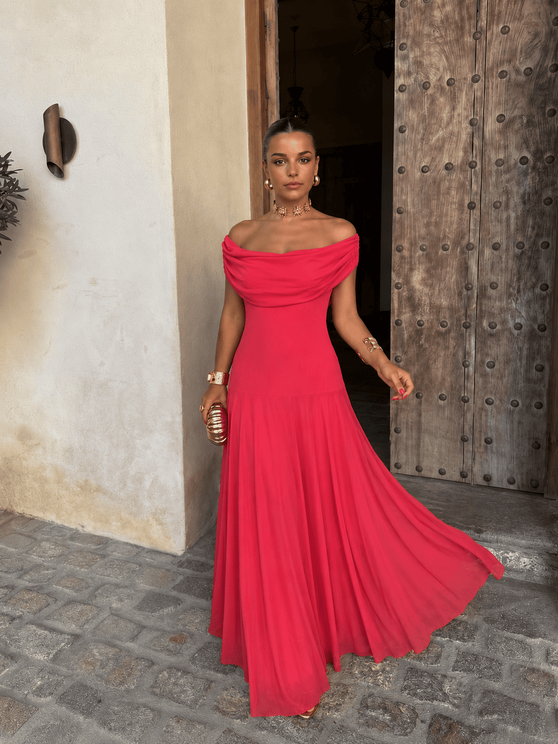 Everly | Off-Shoulder Draped Flowing Maxi Dress