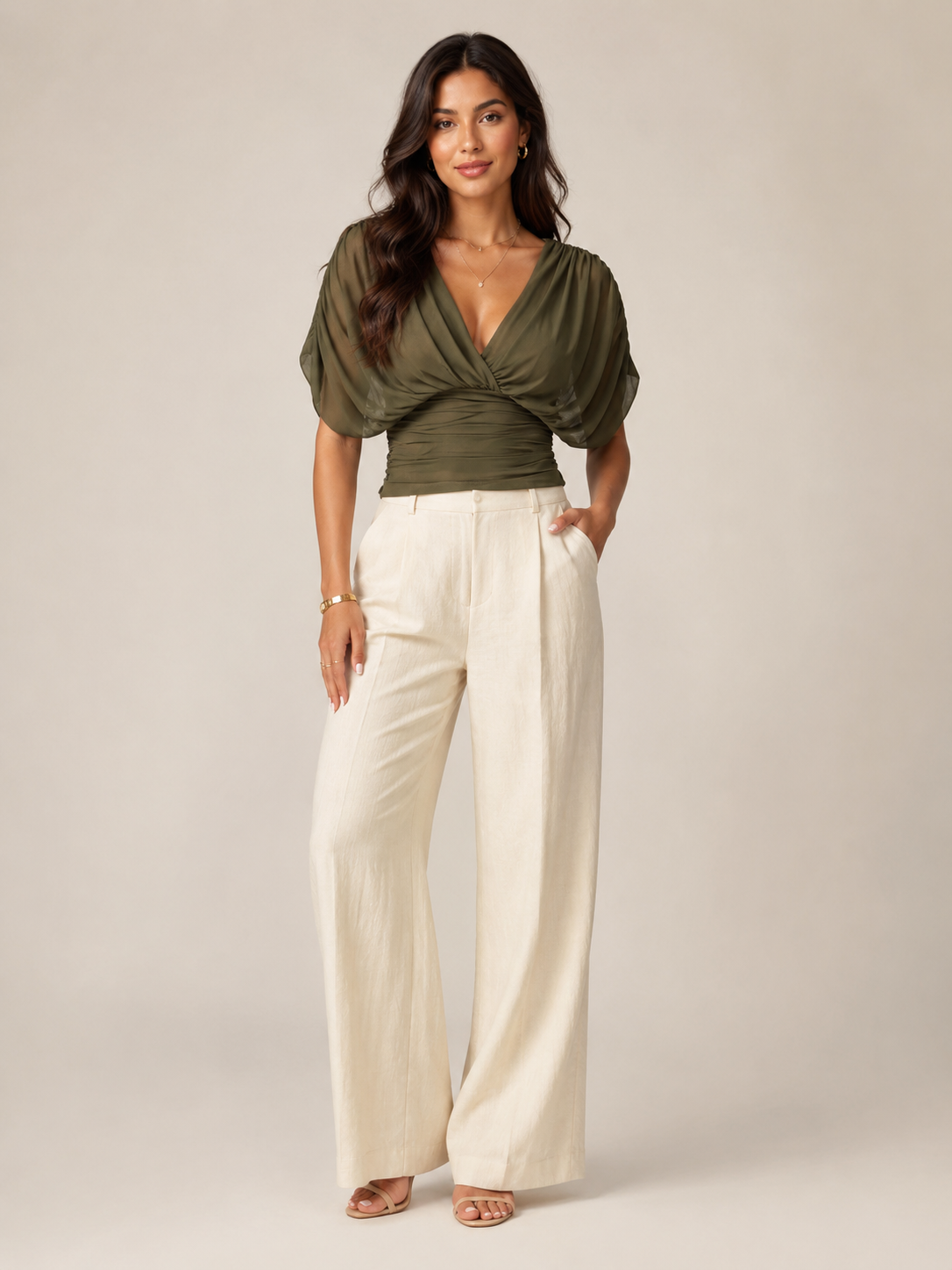 Jimena | V-Neck Draped Sleeve Top