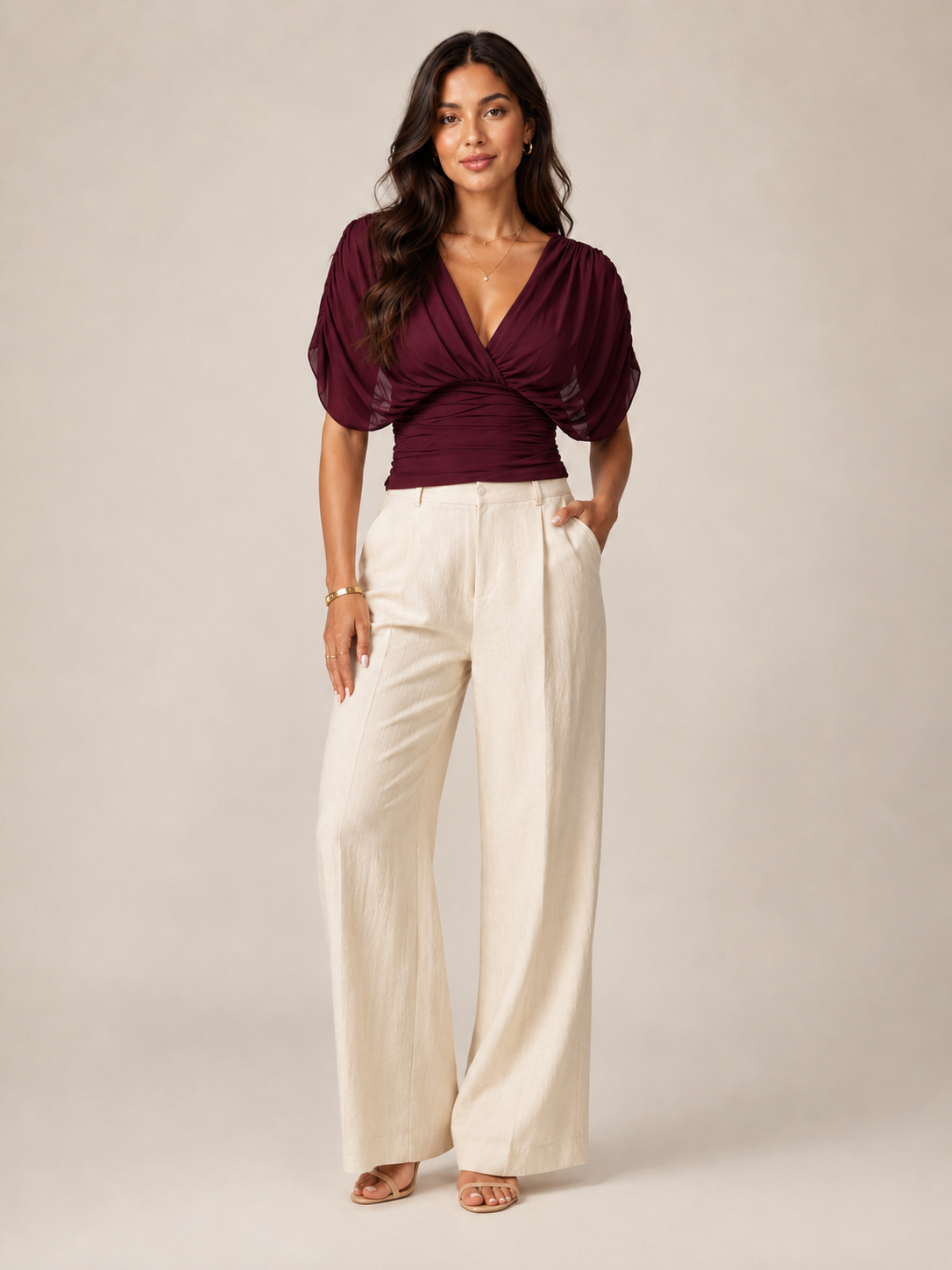 Jimena | V-Neck Draped Sleeve Top