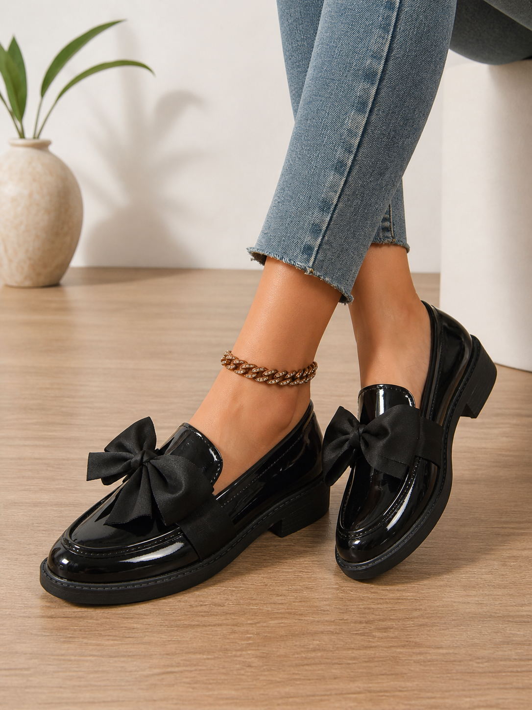 Emerson | Bow Detail Leather-Look Loafers