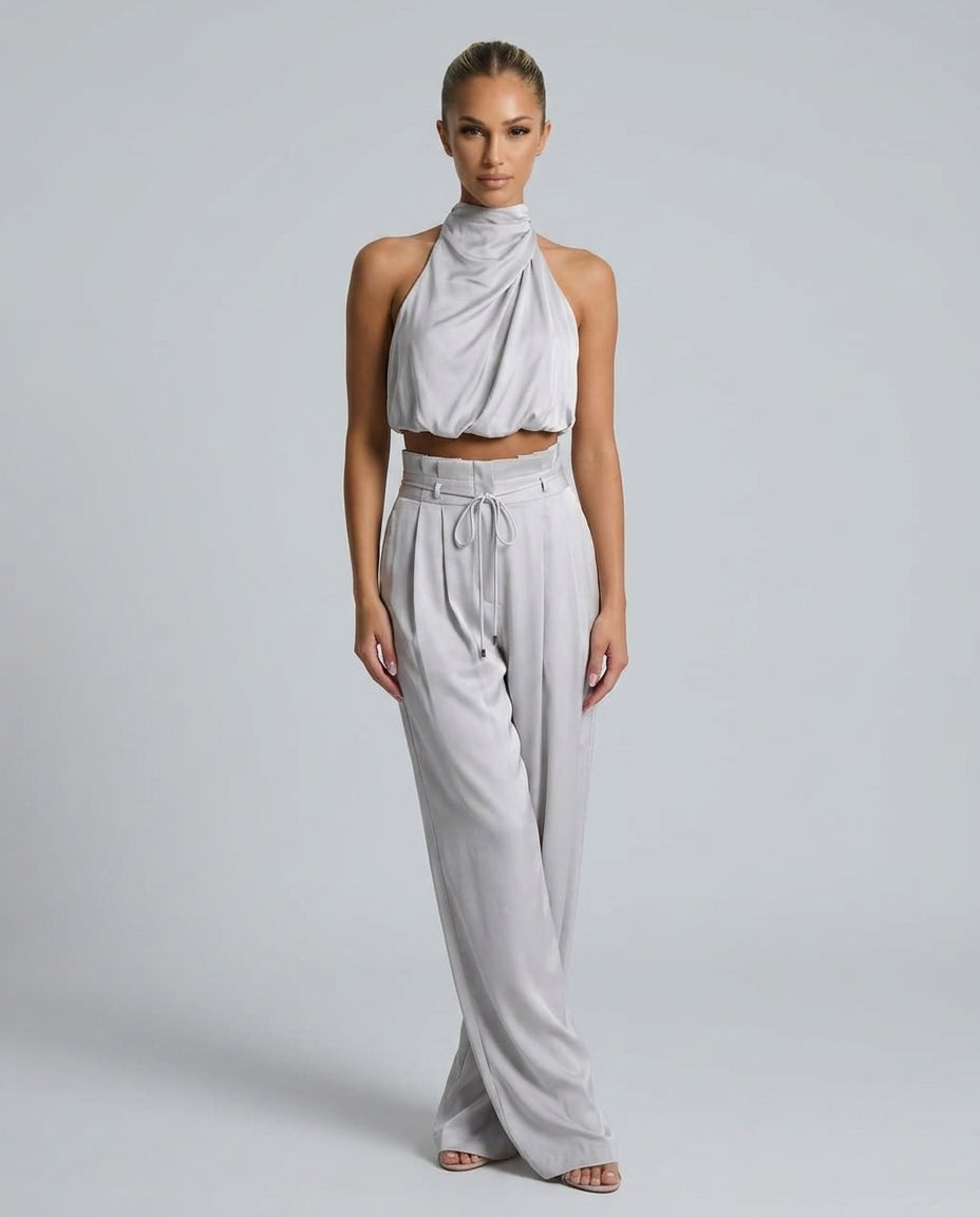 Antonella | Halter Neck & Pleated High Waist Trouser Co-ord Set