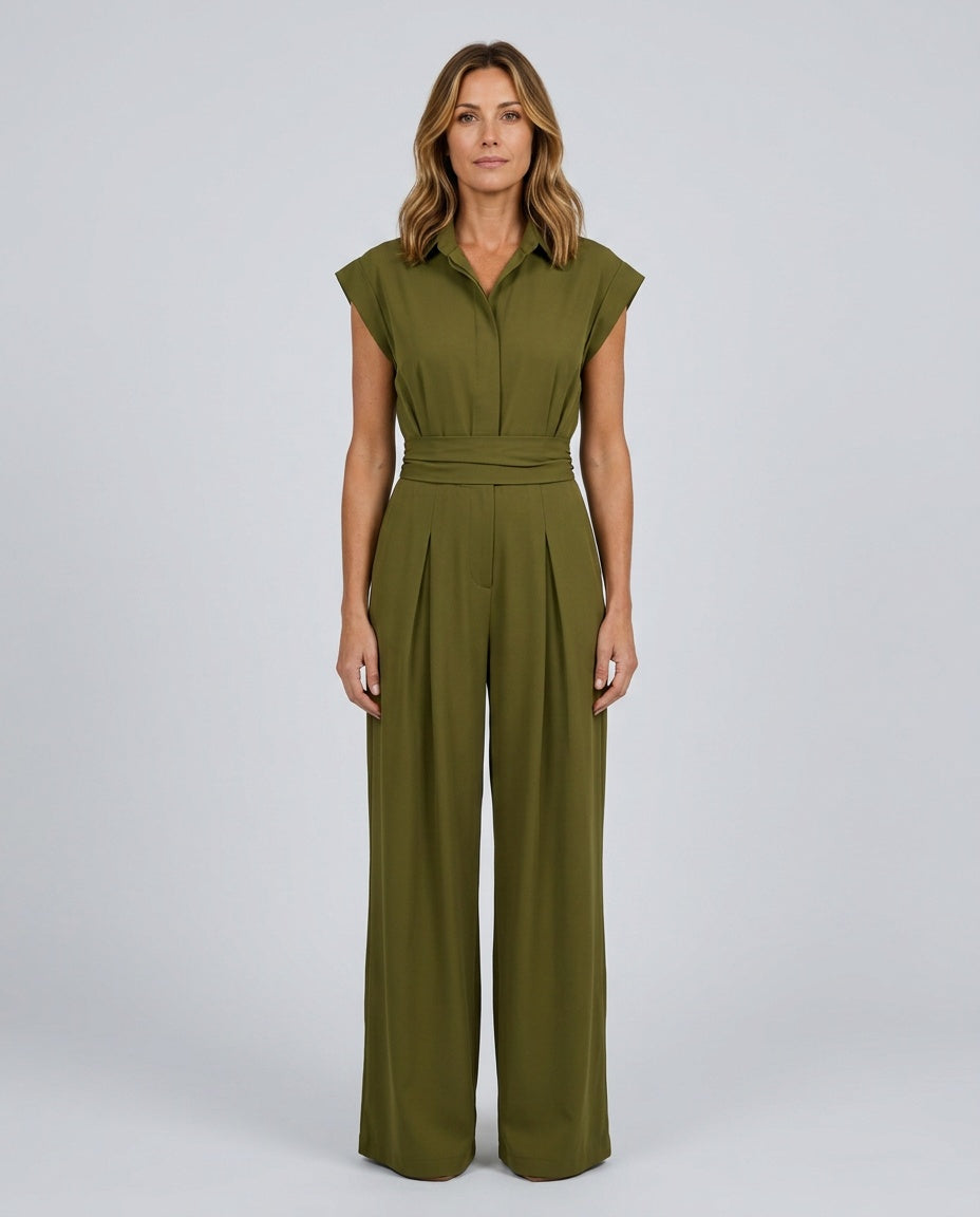 Noelia | Sleeveless Collared Wide-Leg Utility Jumpsuit