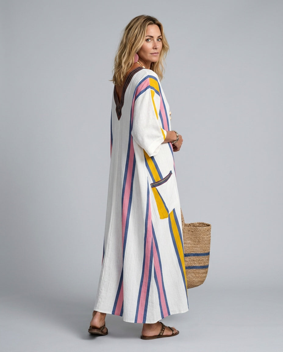 Margot | Striped Wide Sleeve Kaftan Maxi Dress