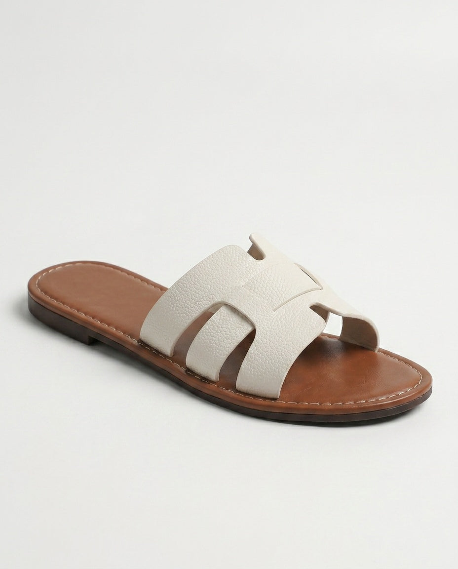 Amara | Leather-Look Flat Slide Sandals