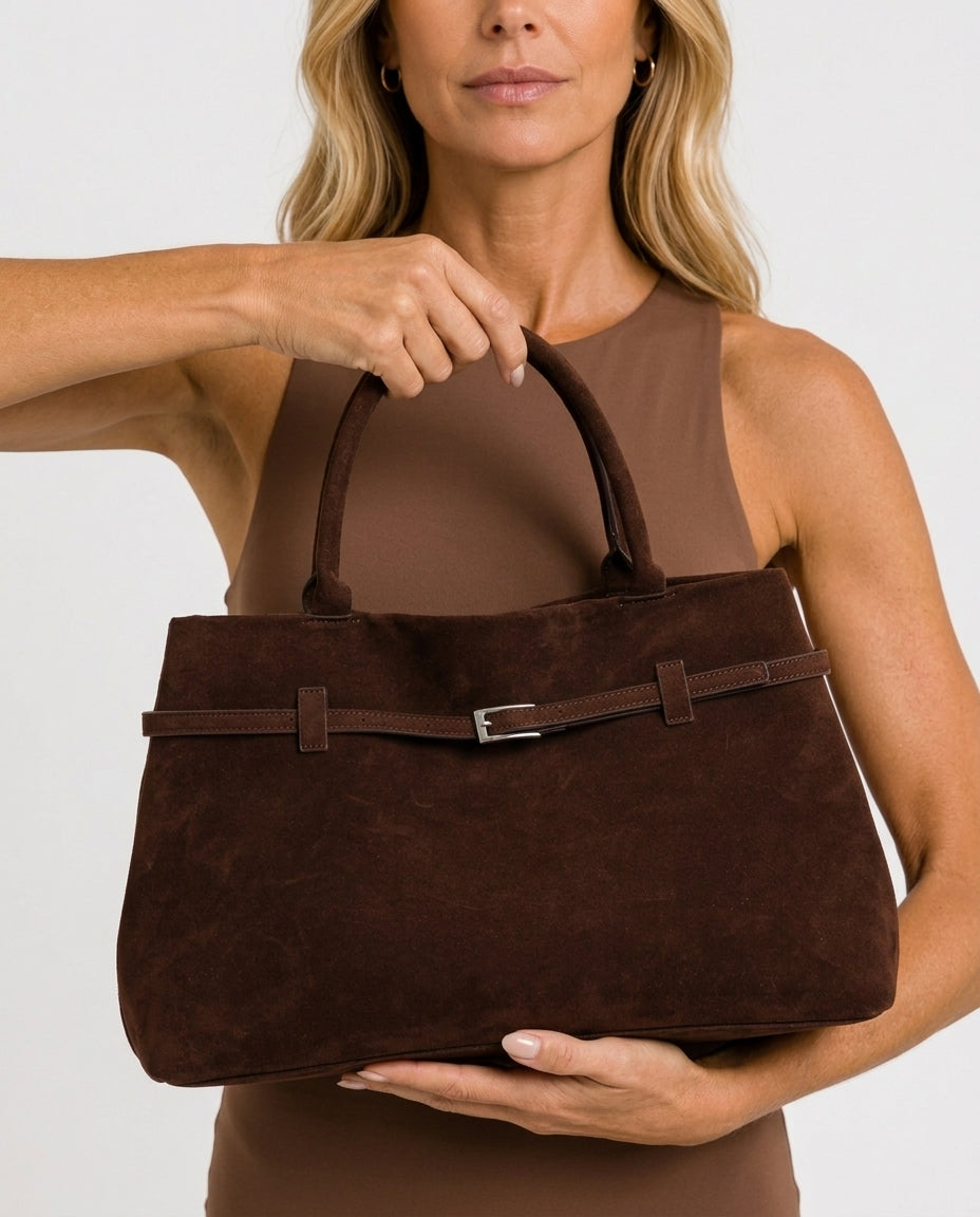 Structured Faux Suede Shoulder Bag