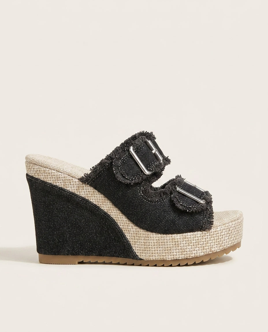 Kira | Denim Wedge Sandals