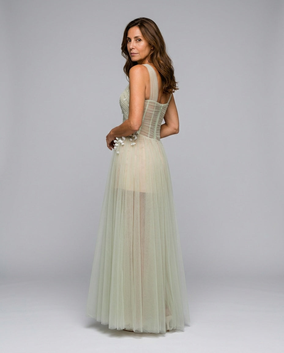 Paola | Cross Front 3D Petal Halter Maxi Dress