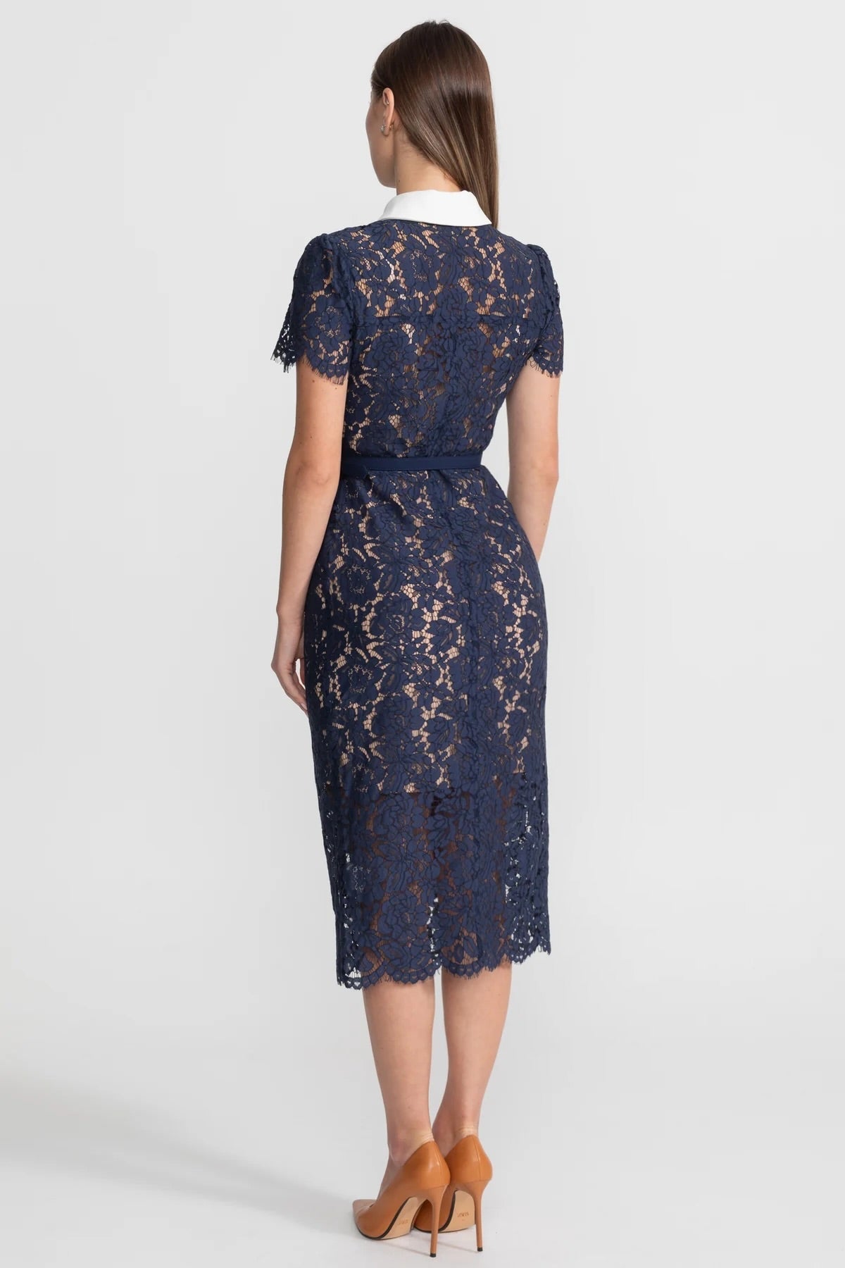 floral lace belted dress Self-Portrait Belted floral-lace Midi Dress | Blue