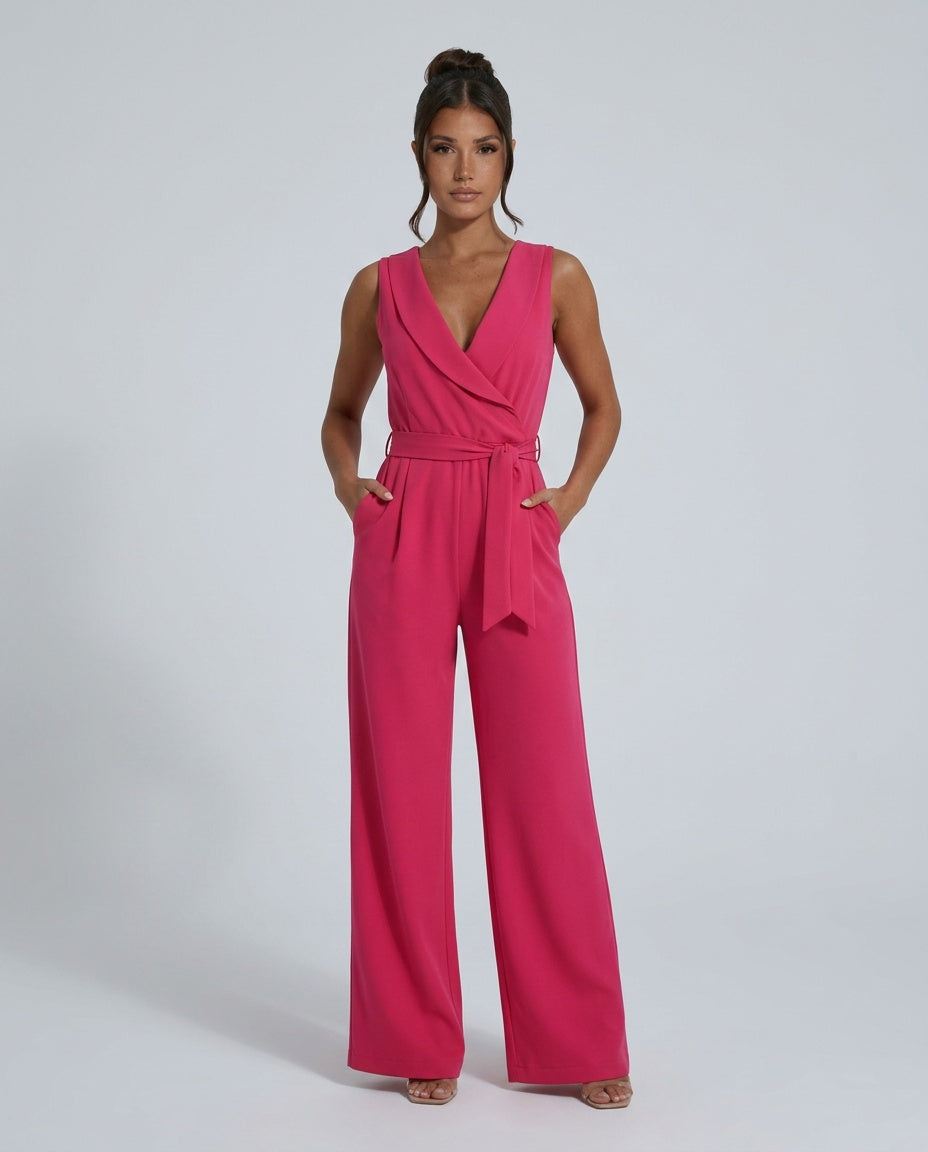 Frankie | Sleeveless Wrap-Look Wide-Leg Jumpsuit