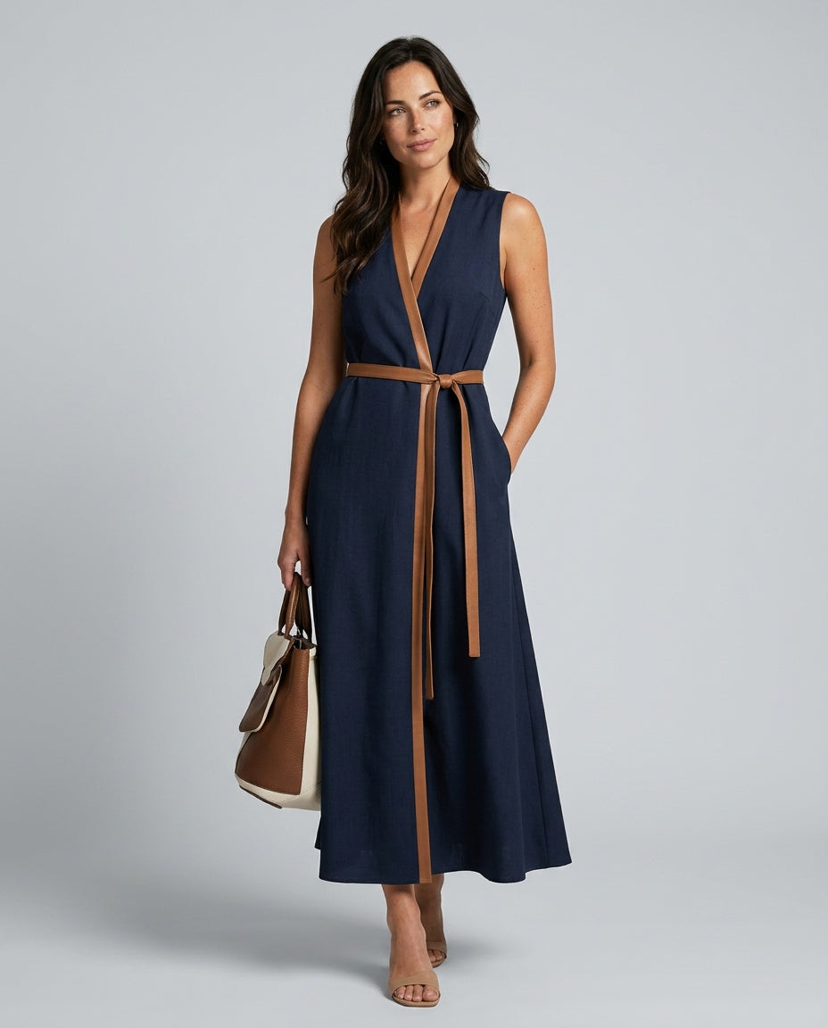 Ines | Sleeveless Contrasting Trim Midi Dress