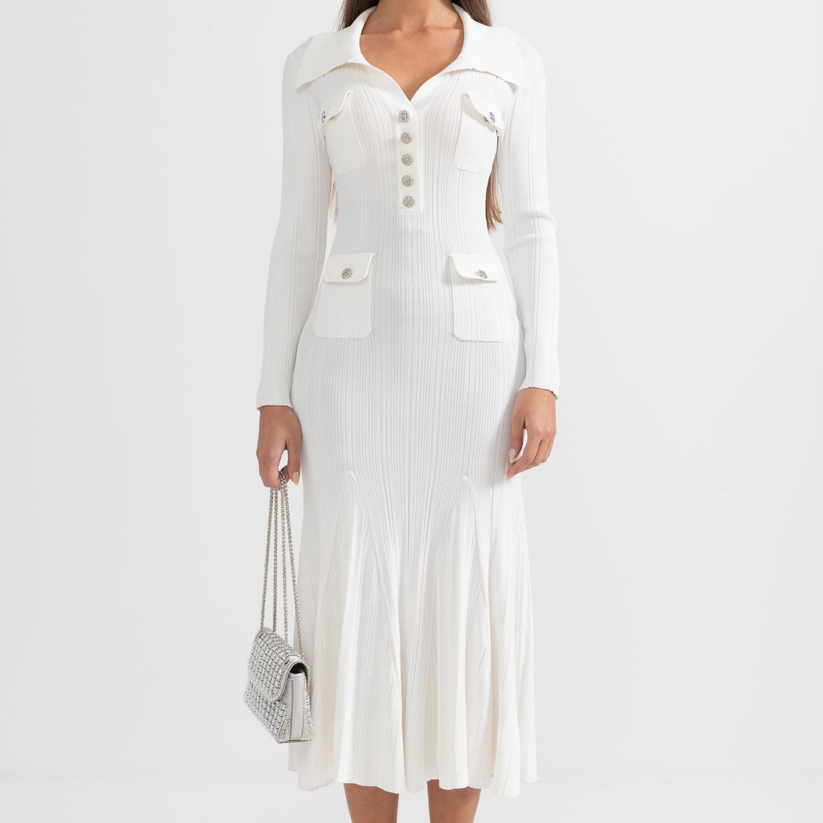 Women's Long Sleeve Ribbed Midi Dress