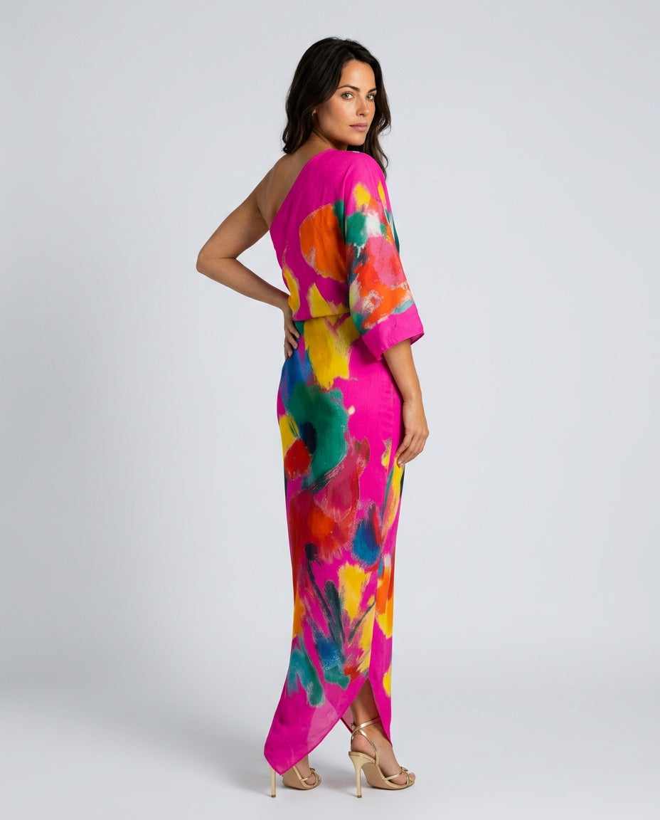 Priya | One-Shoulder Abstract Print Maxi Dress
