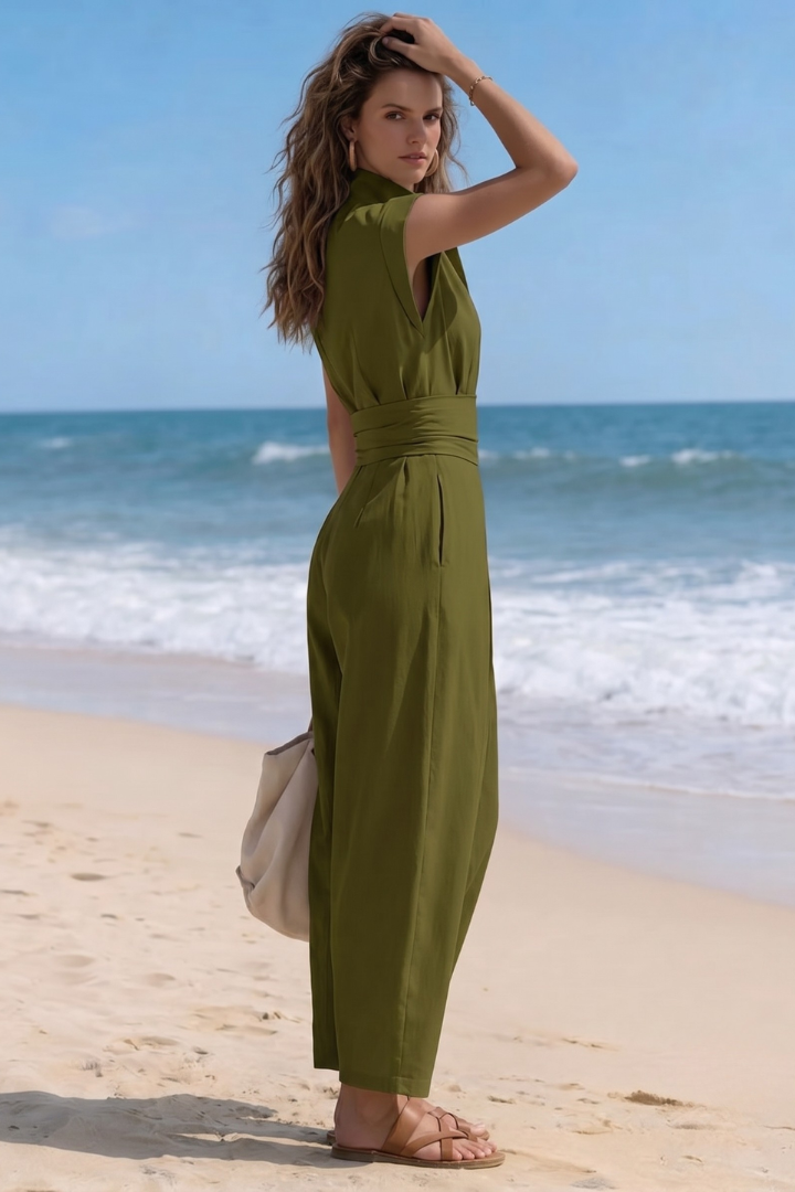Noelia | Sleeveless Collared Wide-Leg Utility Jumpsuit