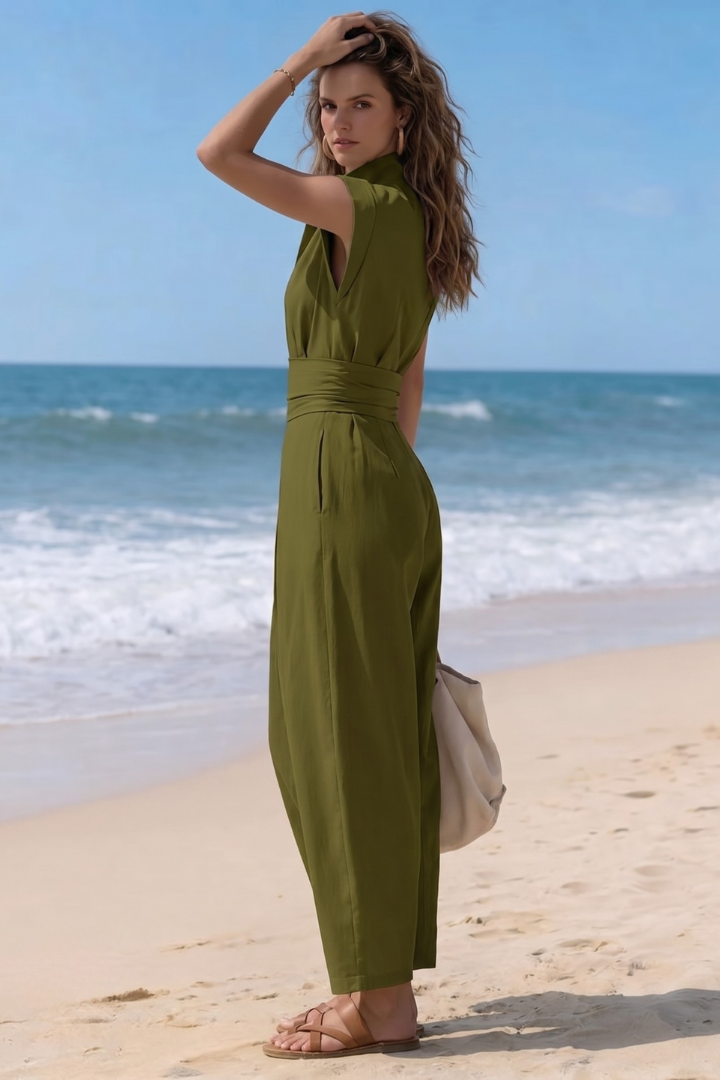 Noelia | Sleeveless Collared Wide-Leg Utility Jumpsuit