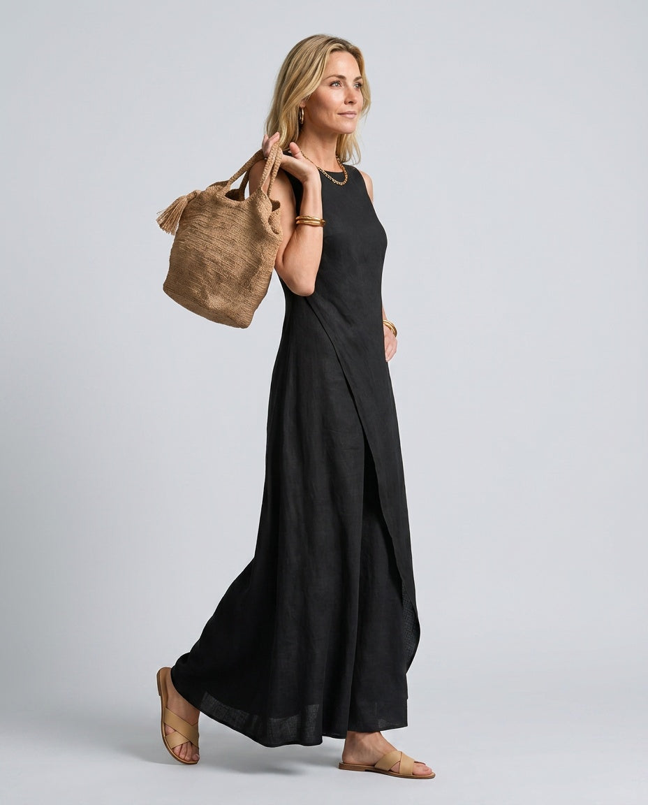 Noor | Asymmetric Layered Round Neck Maxi Dress