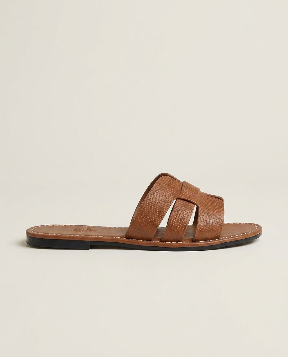 Esme | Cushioned Flat Leather Slide Sandals