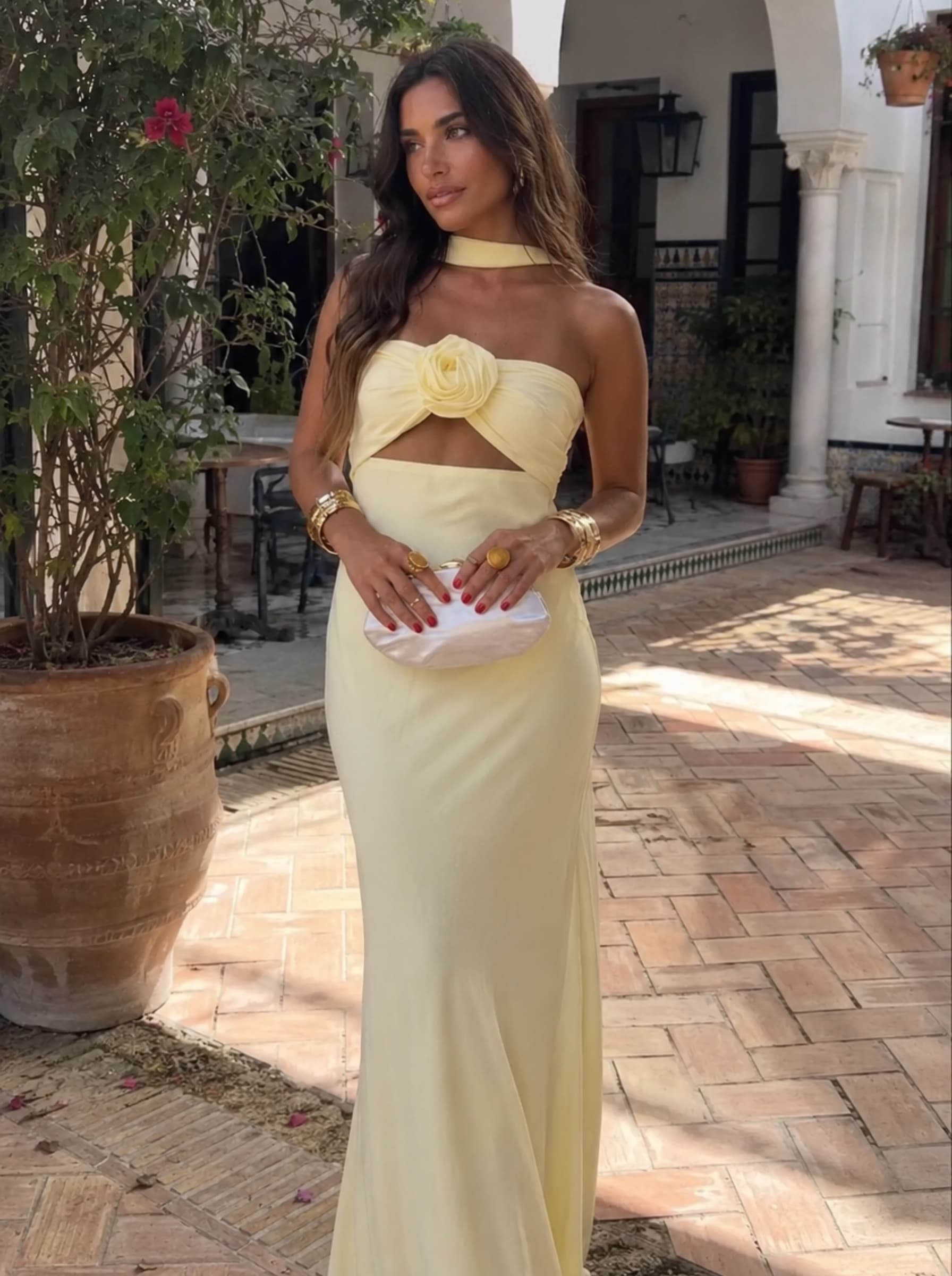 Gardenia | Strapless Rose Corsage Maxi Dress