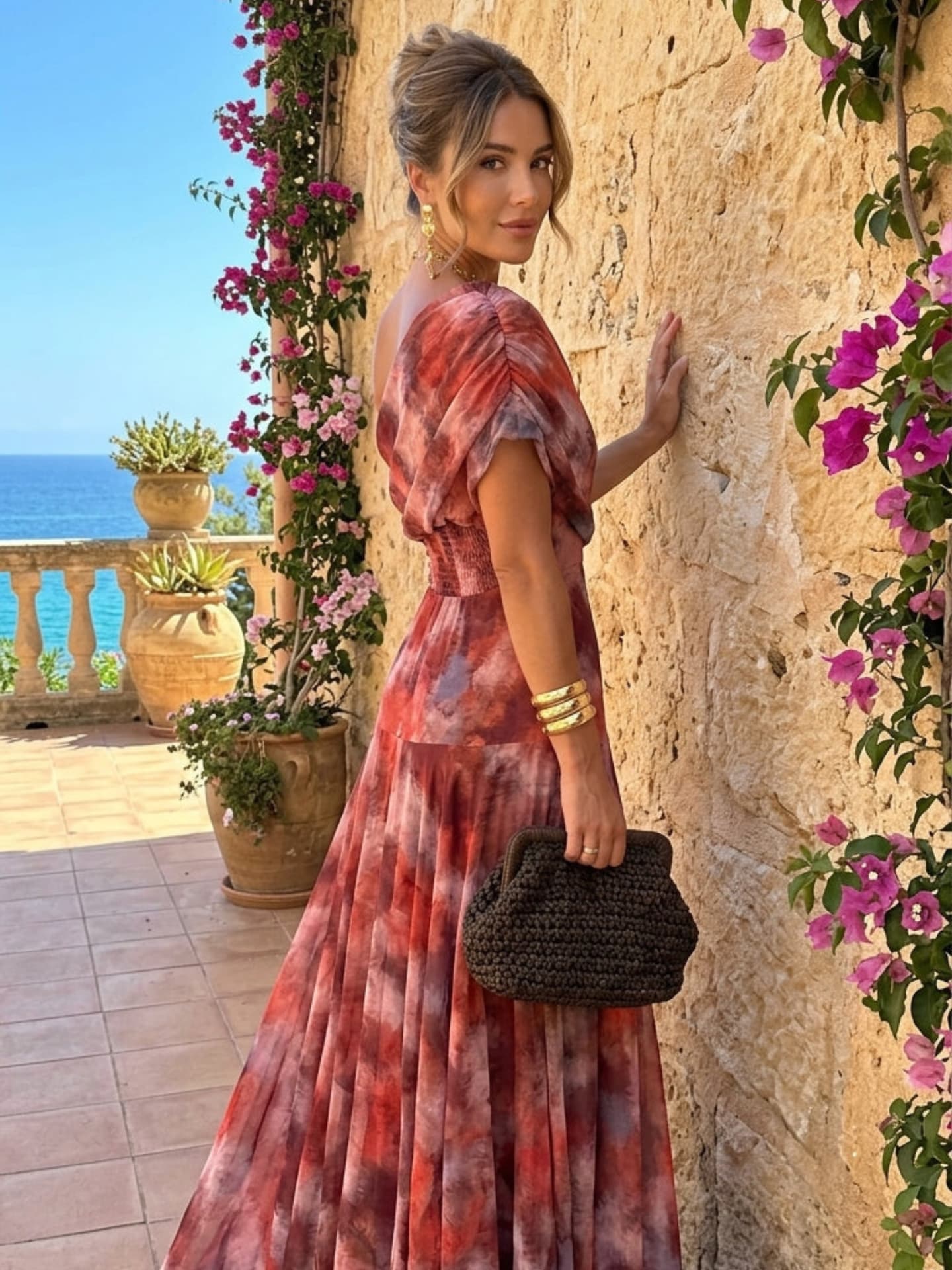 Leticia | One-Shoulder Draped Watercolour Maxi Dress