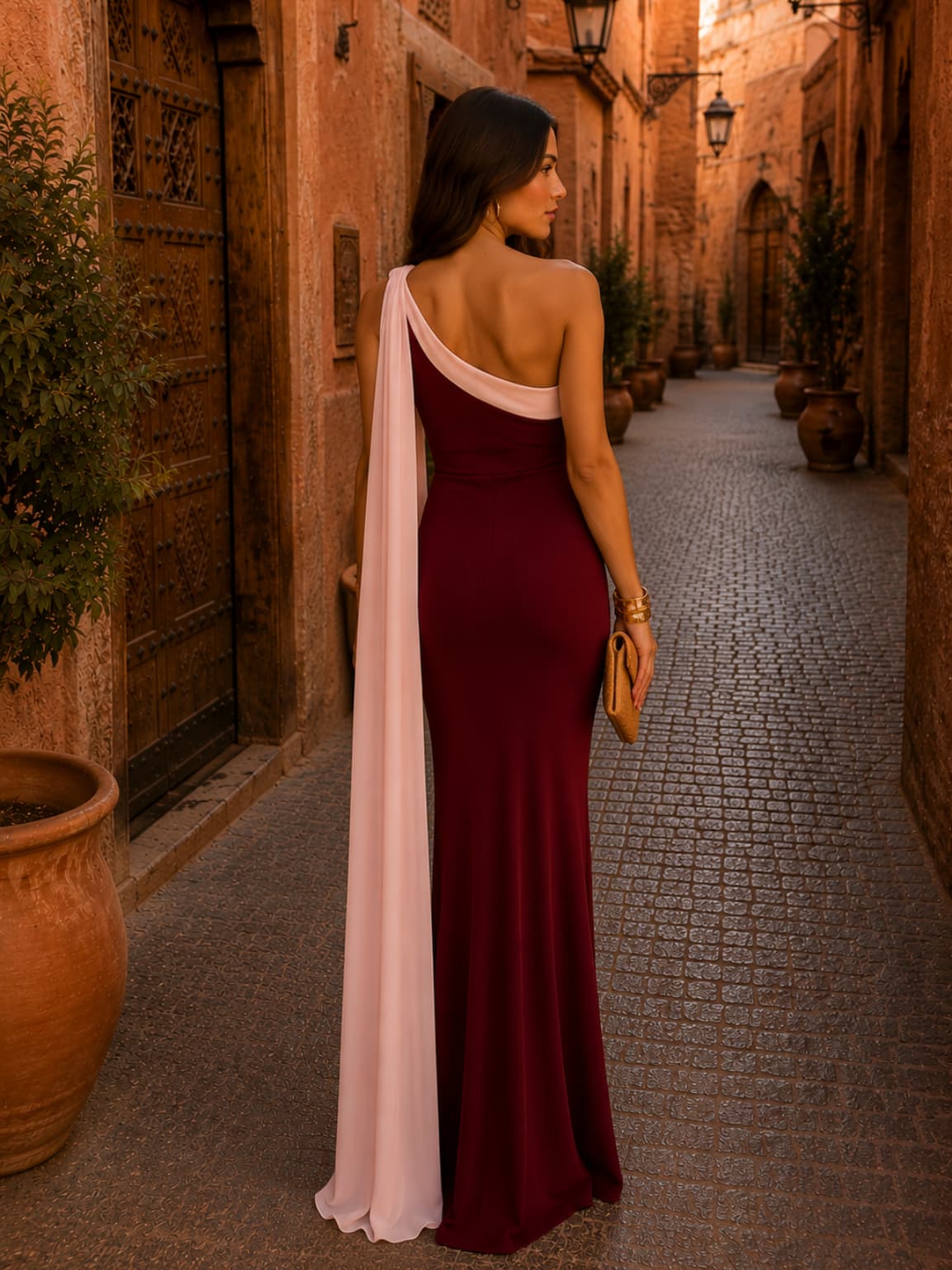Quinn | Asymmetric Neckline Chiffon-Look Maxi Dress