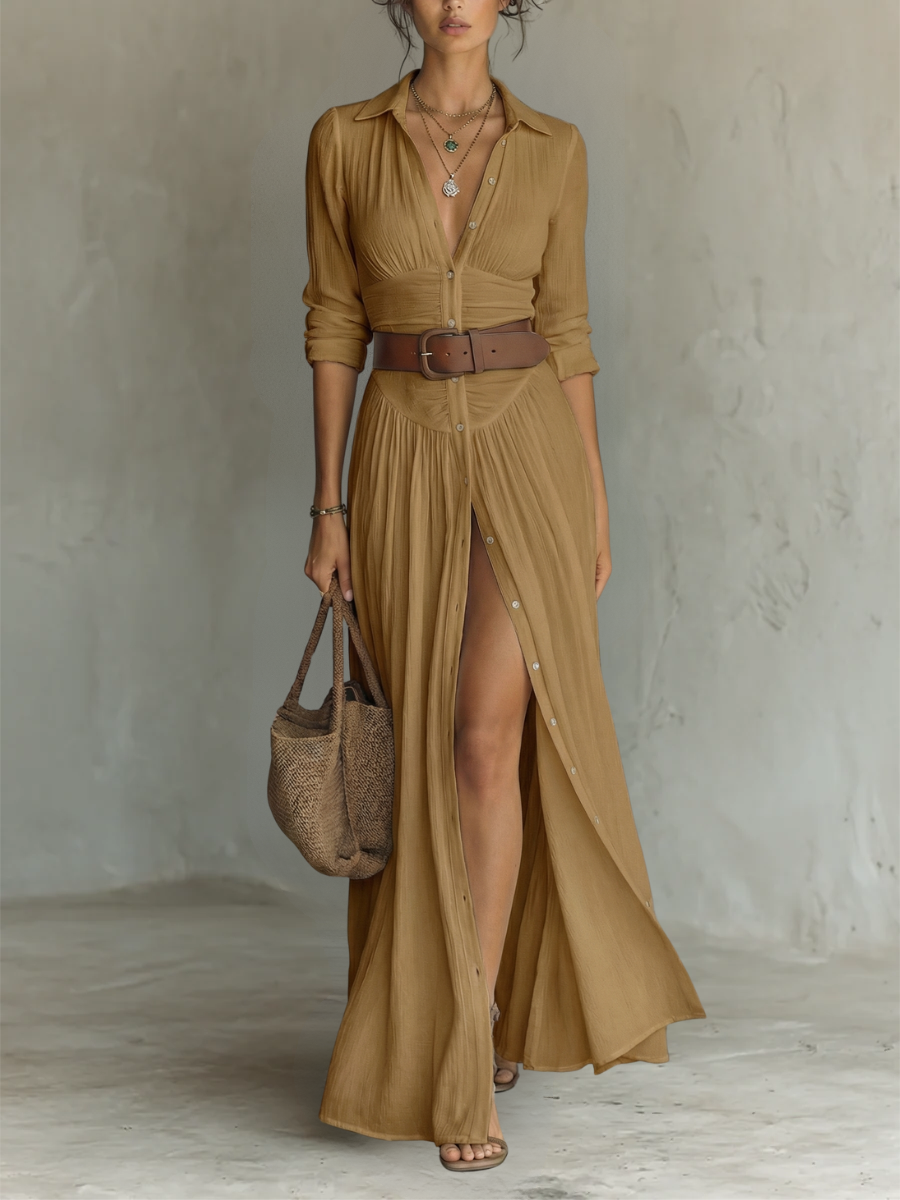 Kennedy | Notched Collar Long Sleeve Maxi Dress