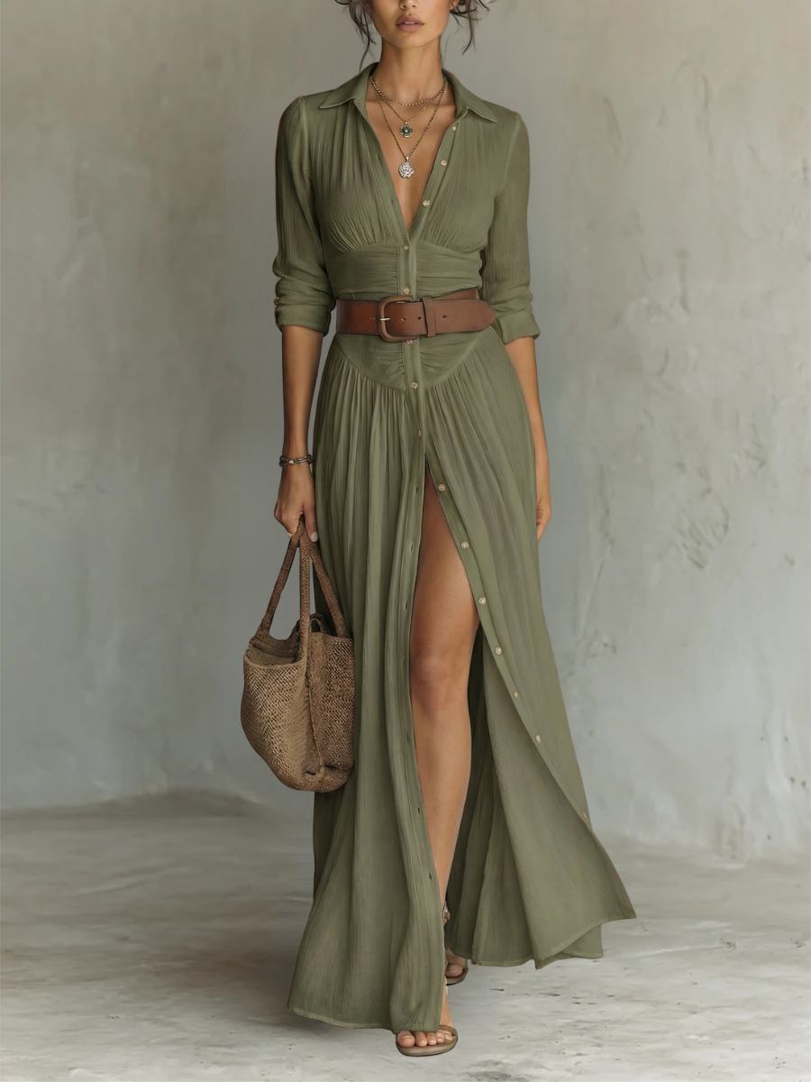 Kennedy | Notched Collar Long Sleeve Maxi Dress