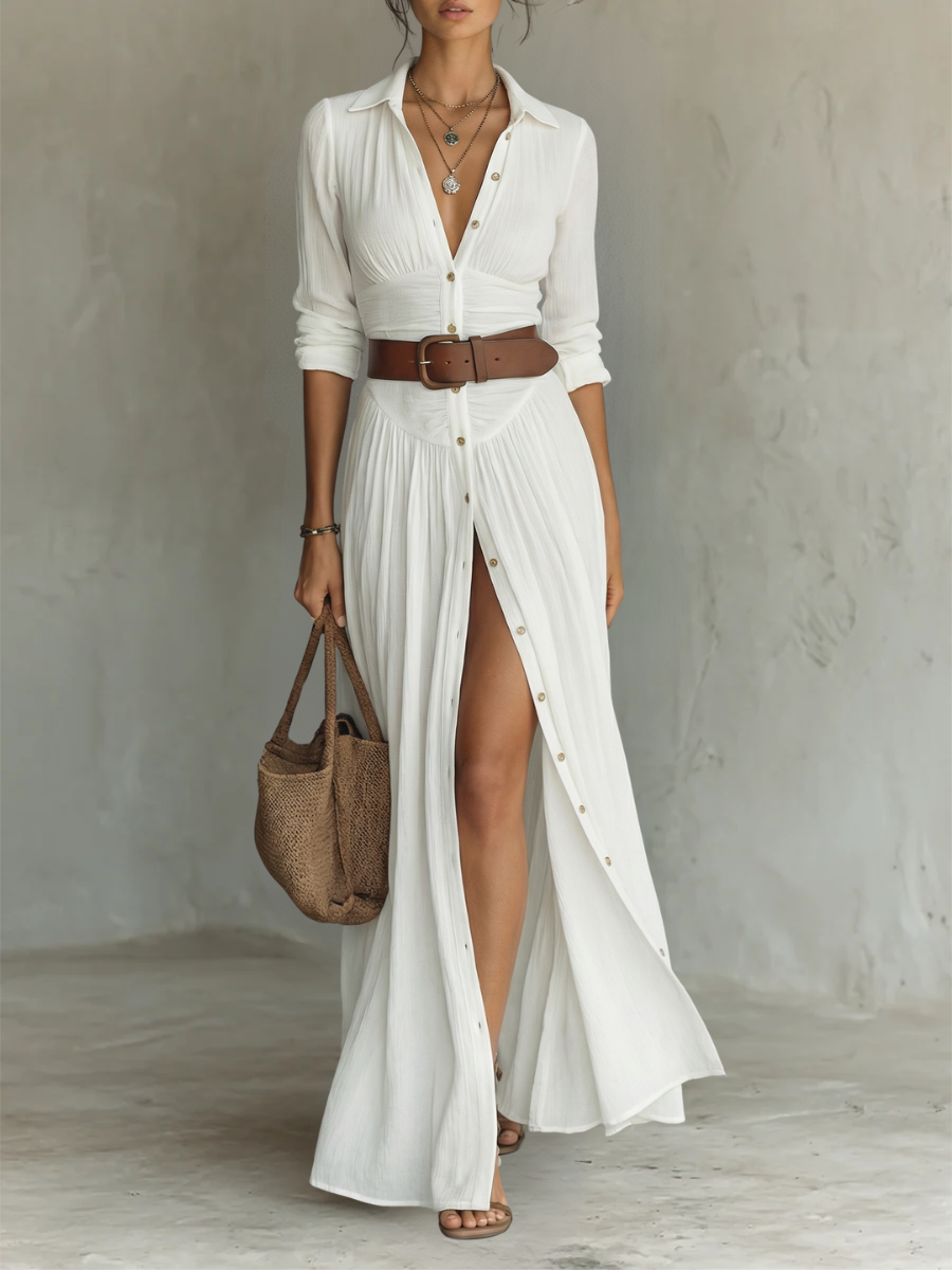 Kennedy | Notched Collar Long Sleeve Maxi Dress