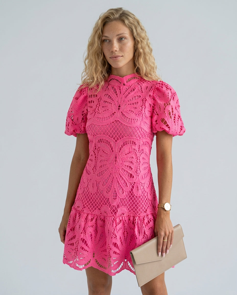 Ottilie | High Neck Puff Sleeve Lace Mini Dress