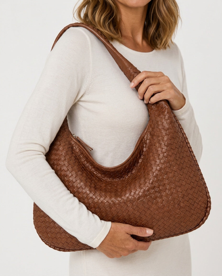Oversized Woven Vegan Leather Tote Bag