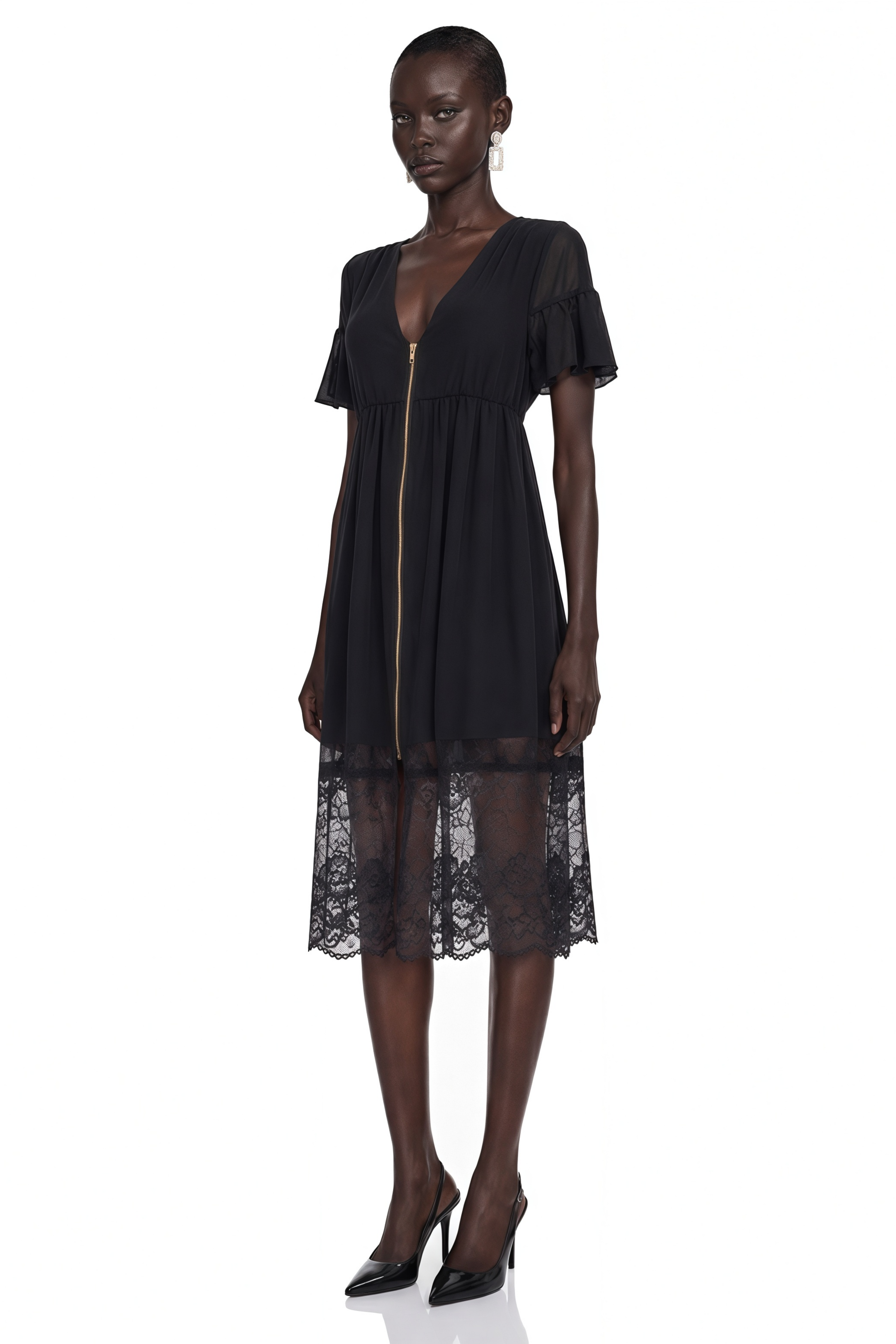 Vivienne | Ruffled Lace-Trim Midi Dress