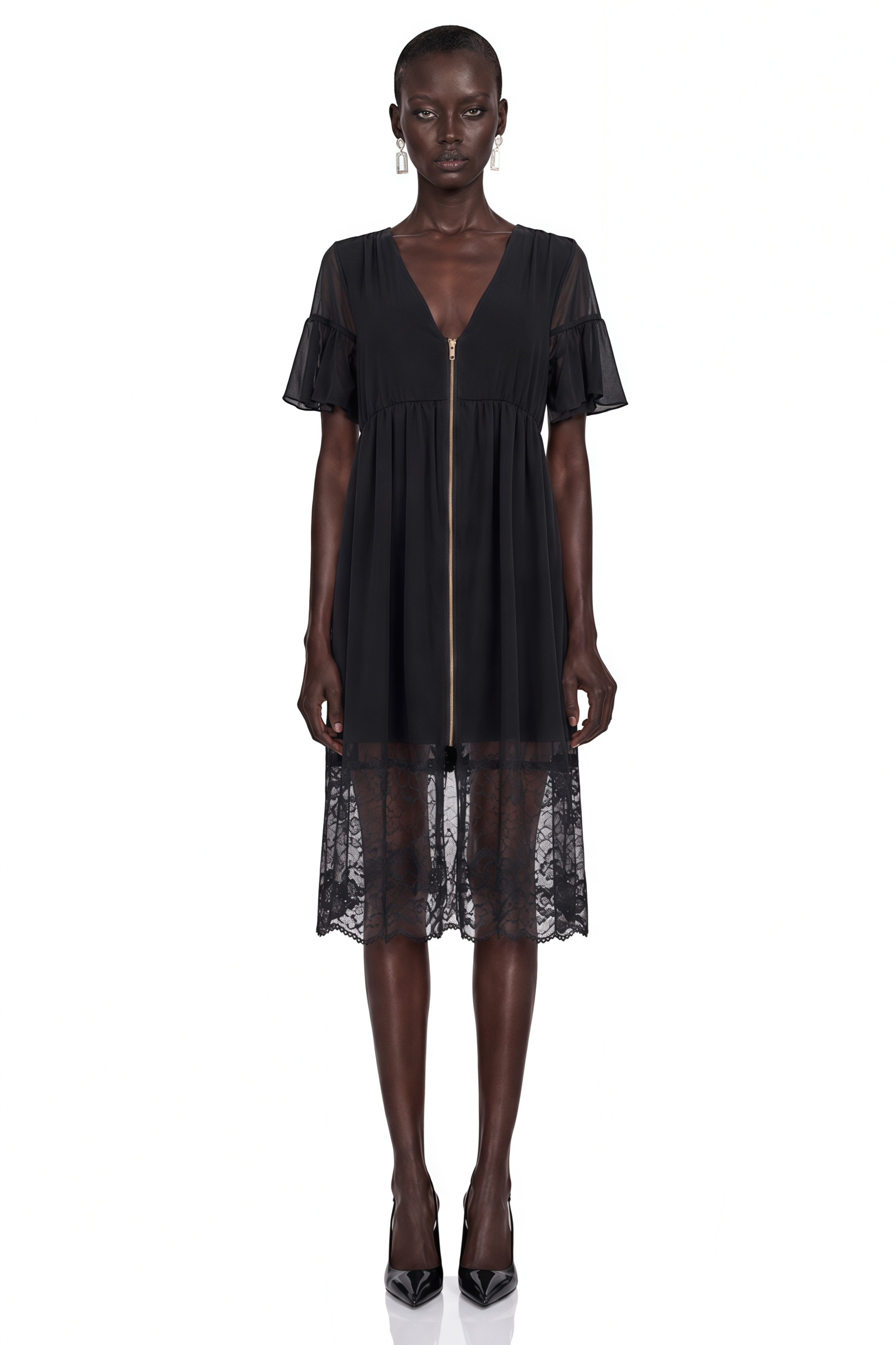 Vivienne | Ruffled Lace-Trim Midi Dress