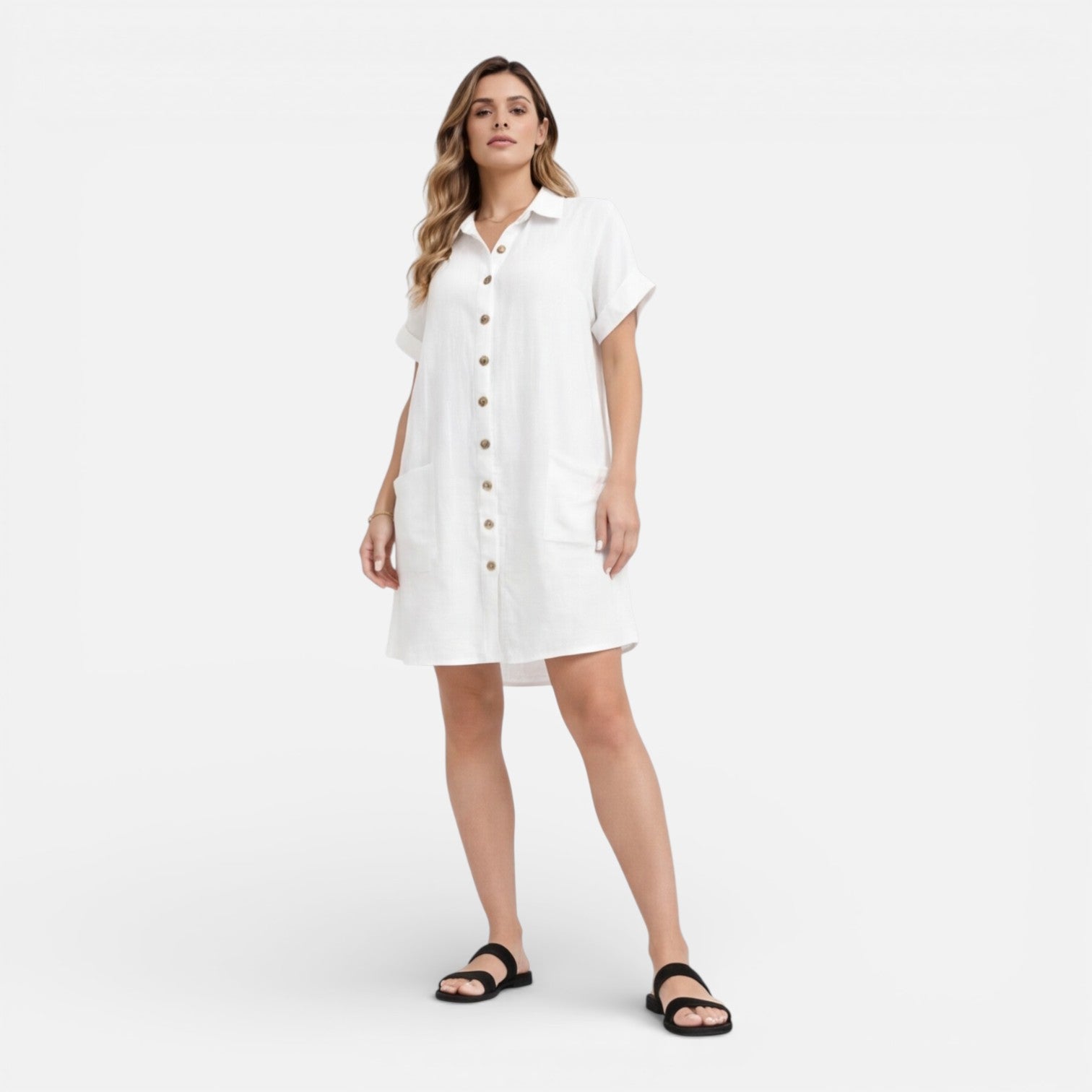 Sawyer | Relaxed Linen-Blend Midi Shirt Dress with Pockets